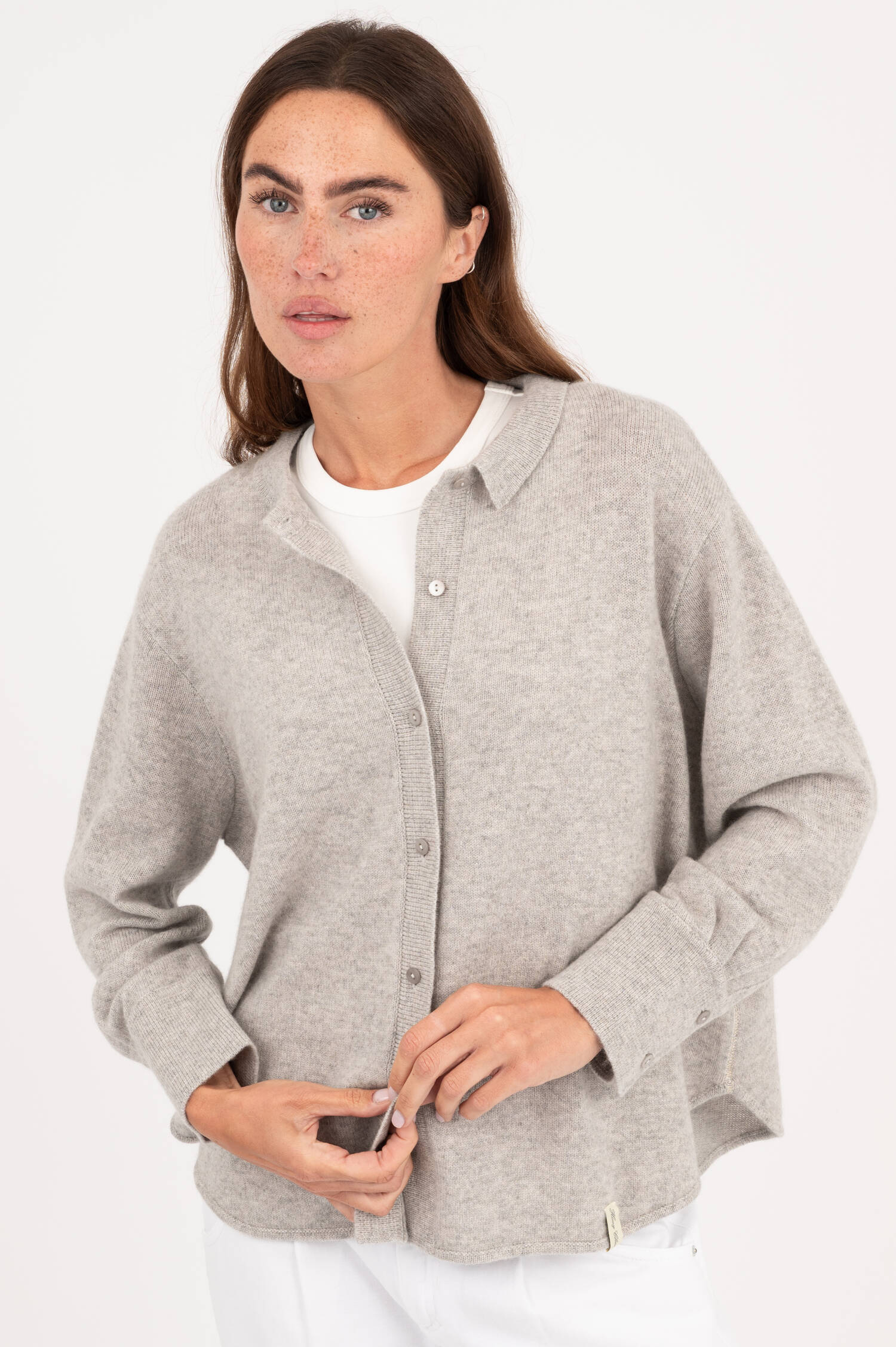 Langarm Cardigan aus Cashmere-Mix in Hellgrau Langarm Cardigan aus Cashmere-Mix in Hellgrau