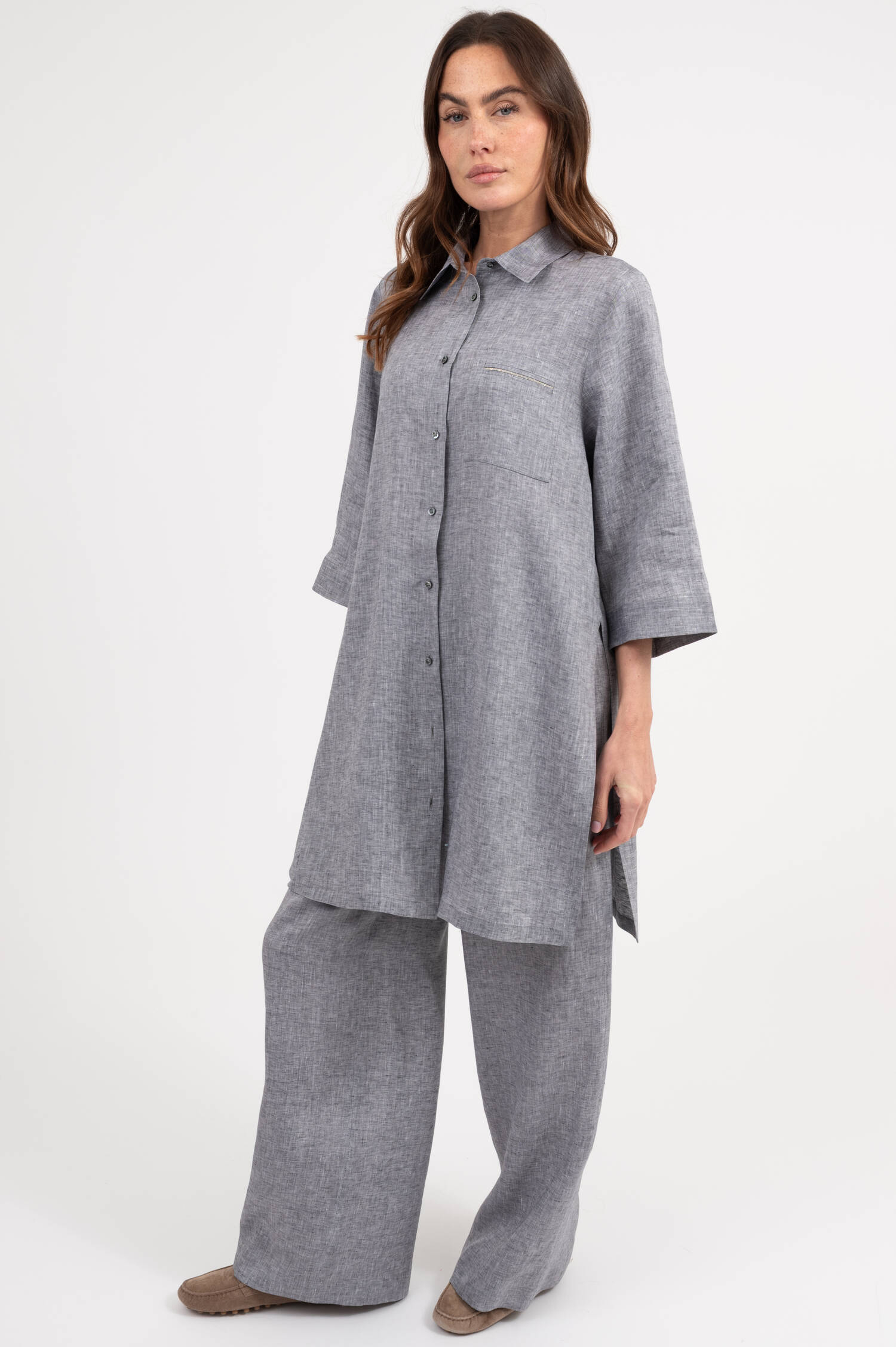 Lange Bluse in Blau meliert Lange Bluse in Blau meliert