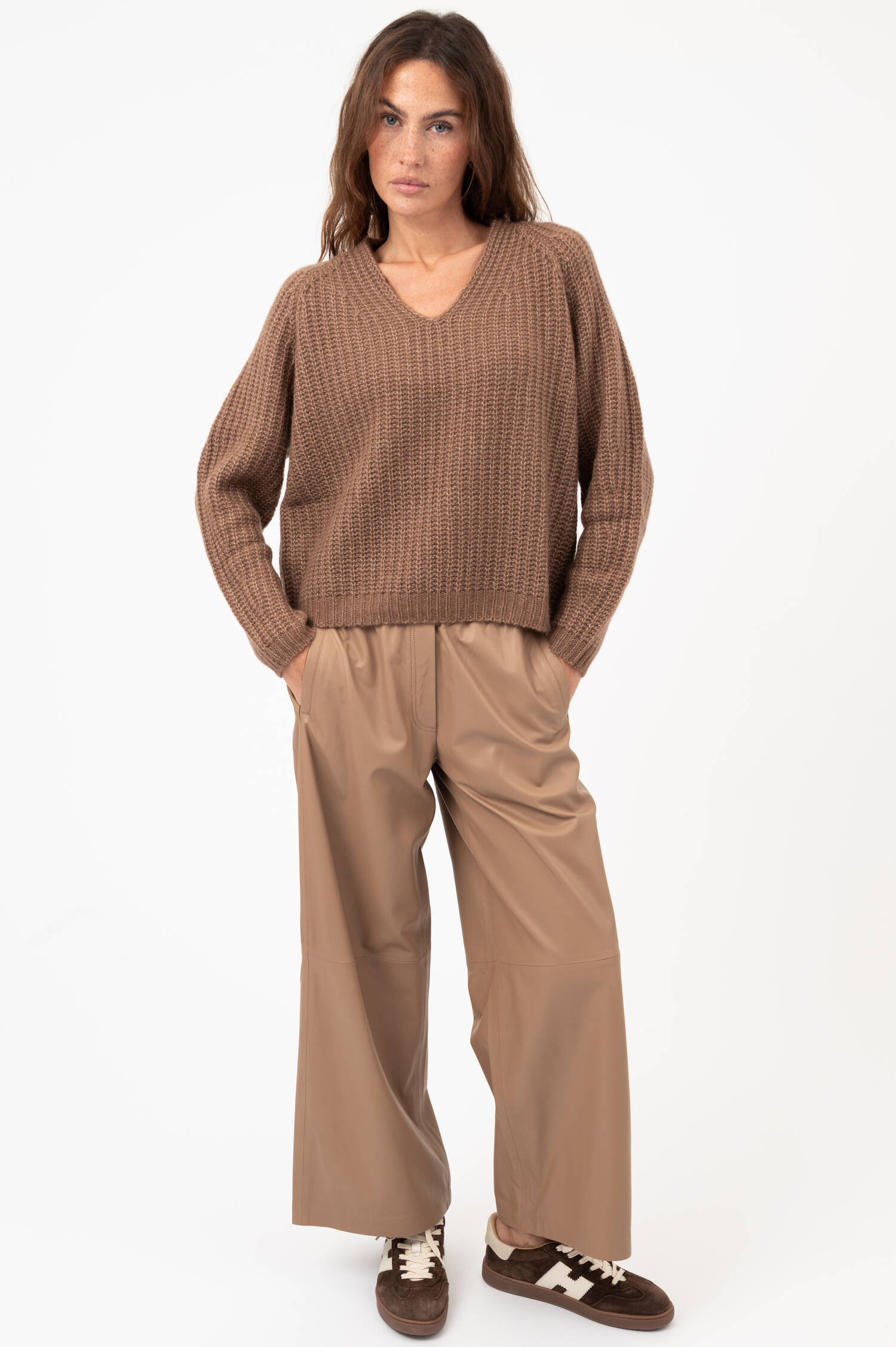 Cashmere-Baumwoll-Pullover in Braun meliert Cashmere-Baumwoll-Pullover in Braun meliert