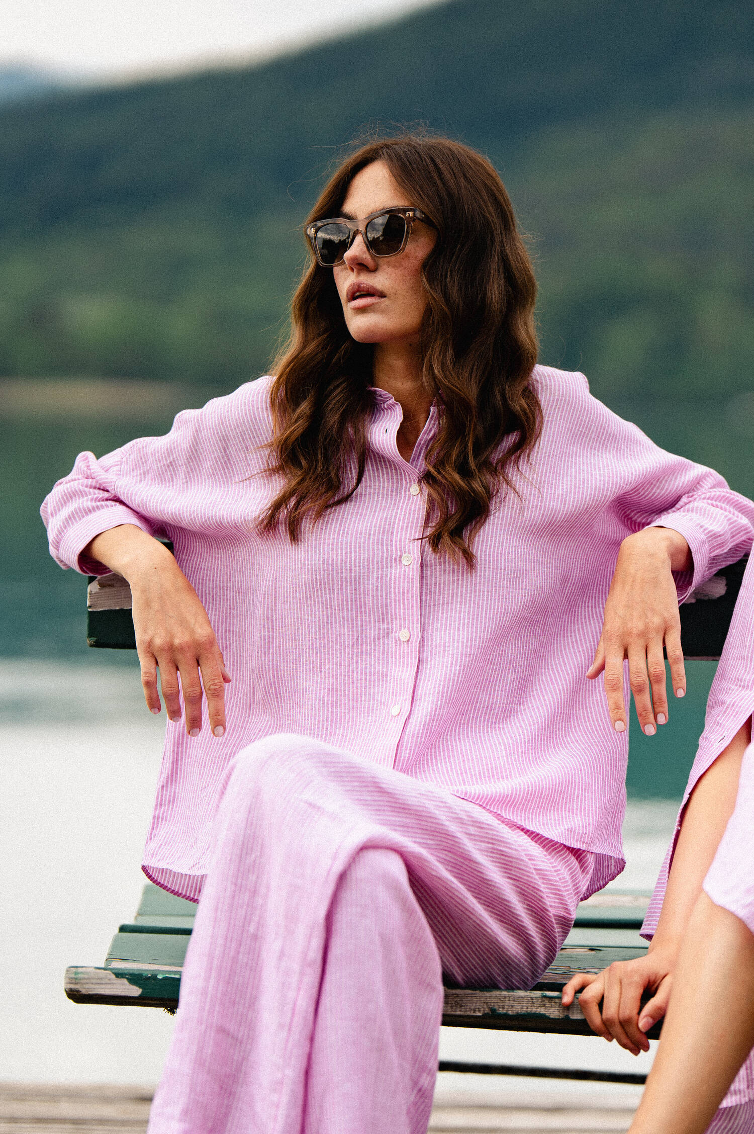 Leinenbluse in Pink/Weiß gestreift
