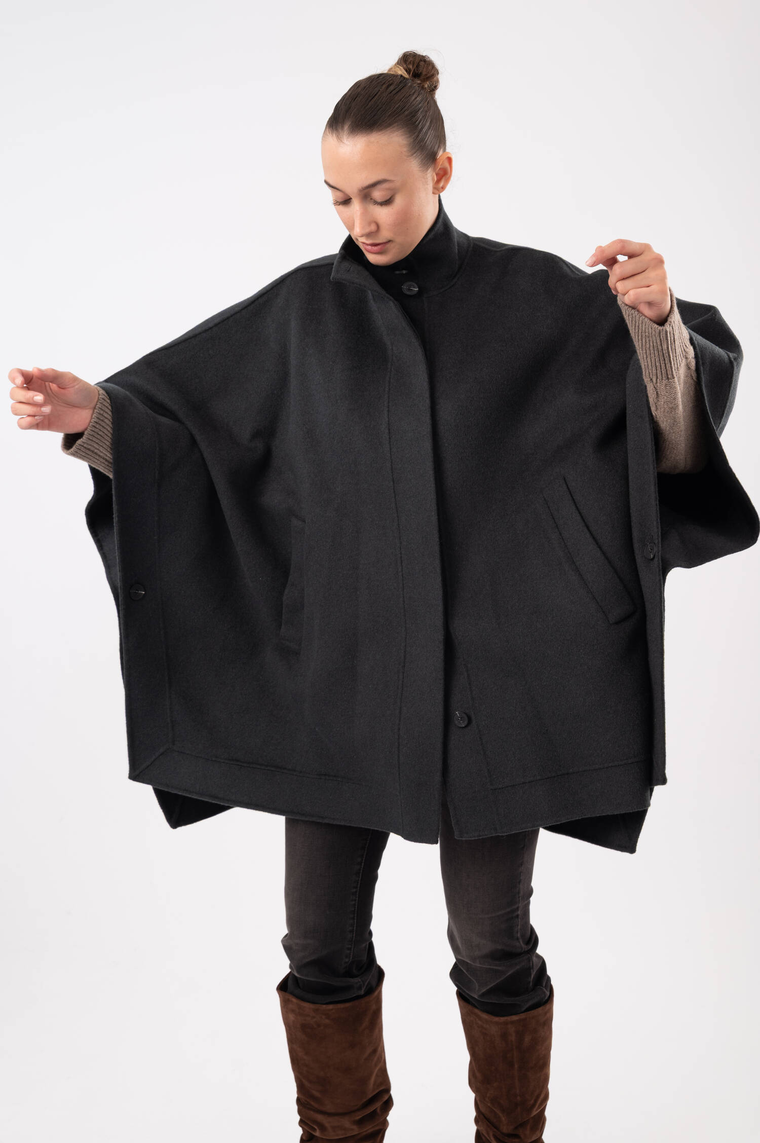 Woll-Mix-Poncho ASTURIA in Dunkelgrau