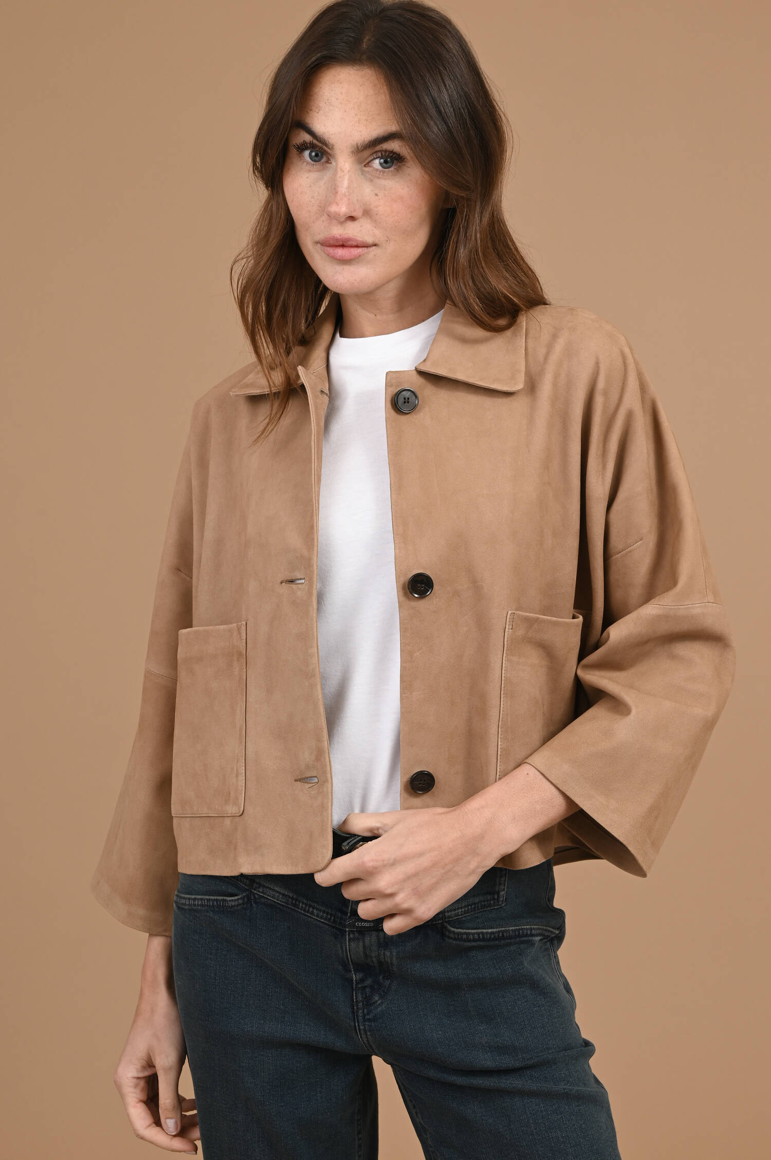 Suede Lederjacke ZHOU in Mochabraun