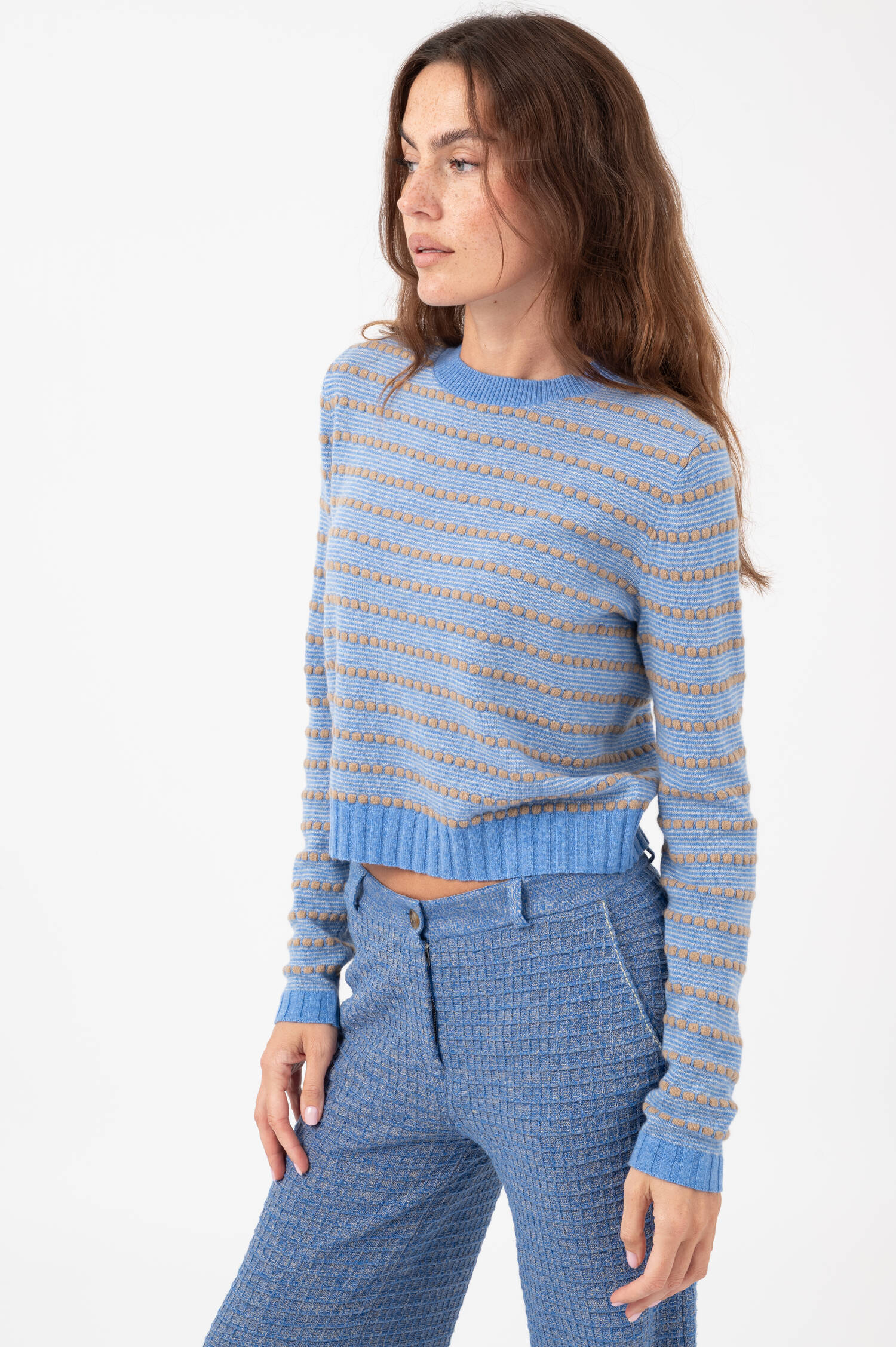 Cashmere Pullover PEPPLE in Hellblau/Beige Cashmere Pullover PEPPLE in Hellblau/Beige