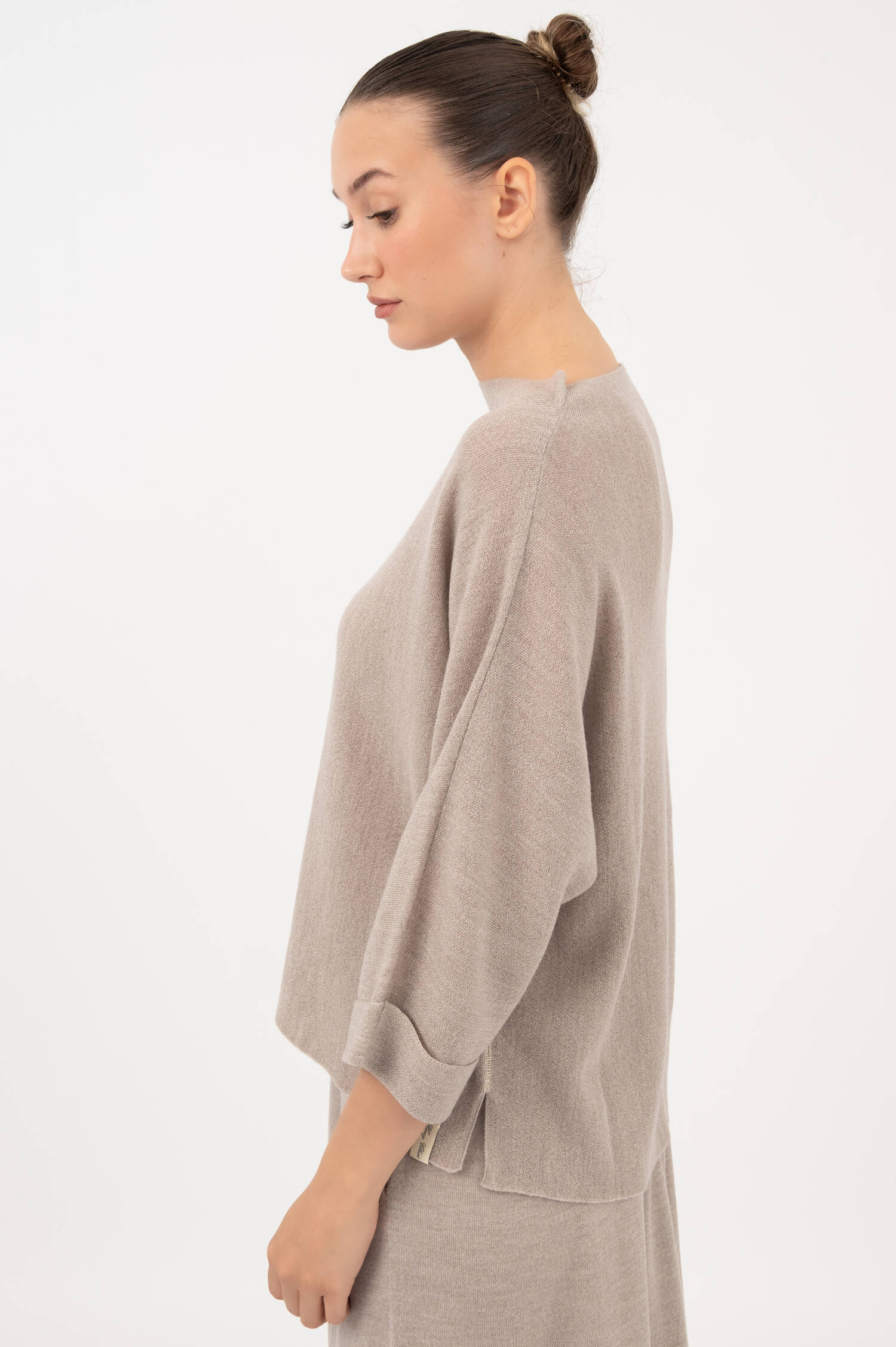 Woll-Pullover mit dezentem Stehkragen in Beige Woll-Pullover mit dezentem Stehkragen in Beige