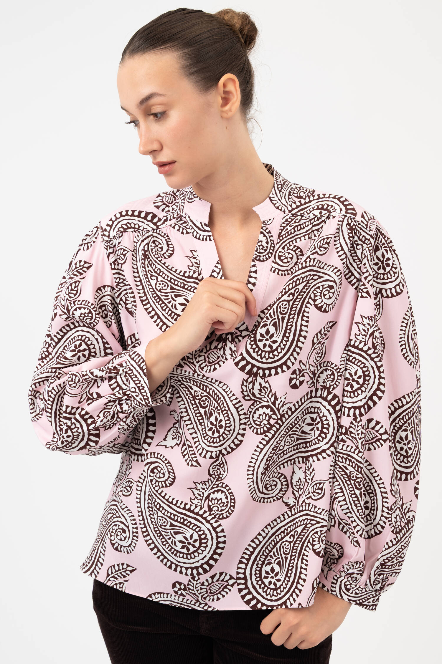 Seiden-Bluse mit Paisley-Print in Rosa Seiden-Bluse mit Paisley-Print in Rosa