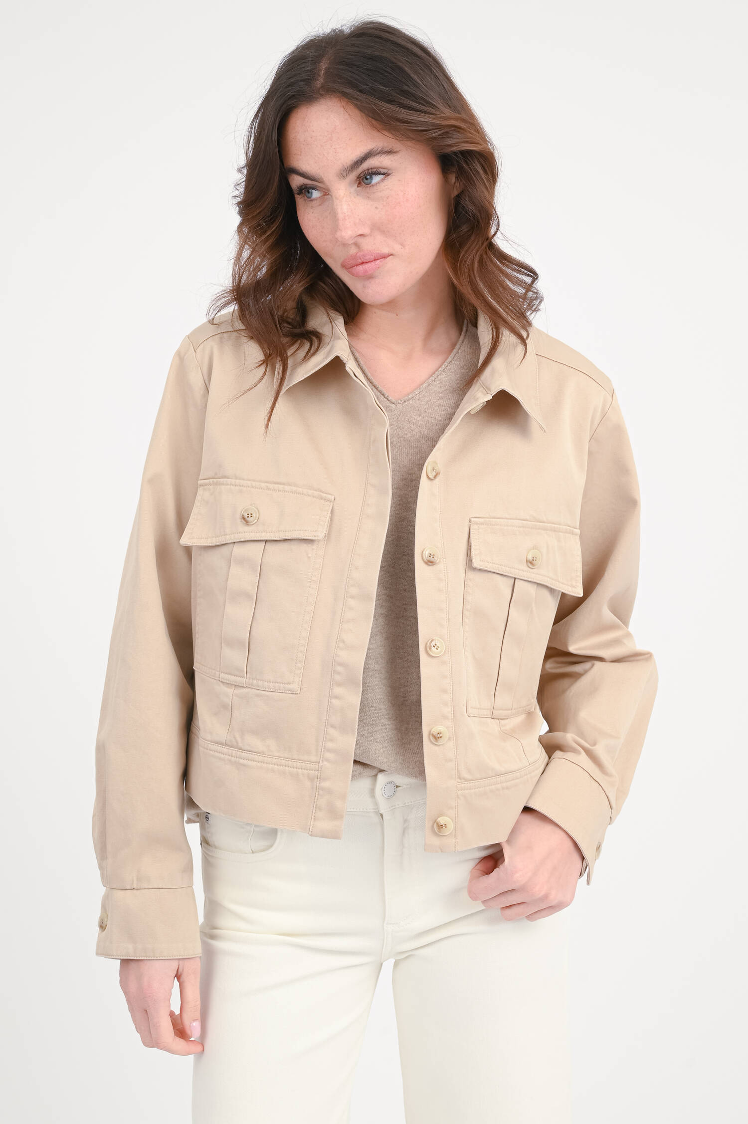 Boxy Baumwoll-Jacke in Beige