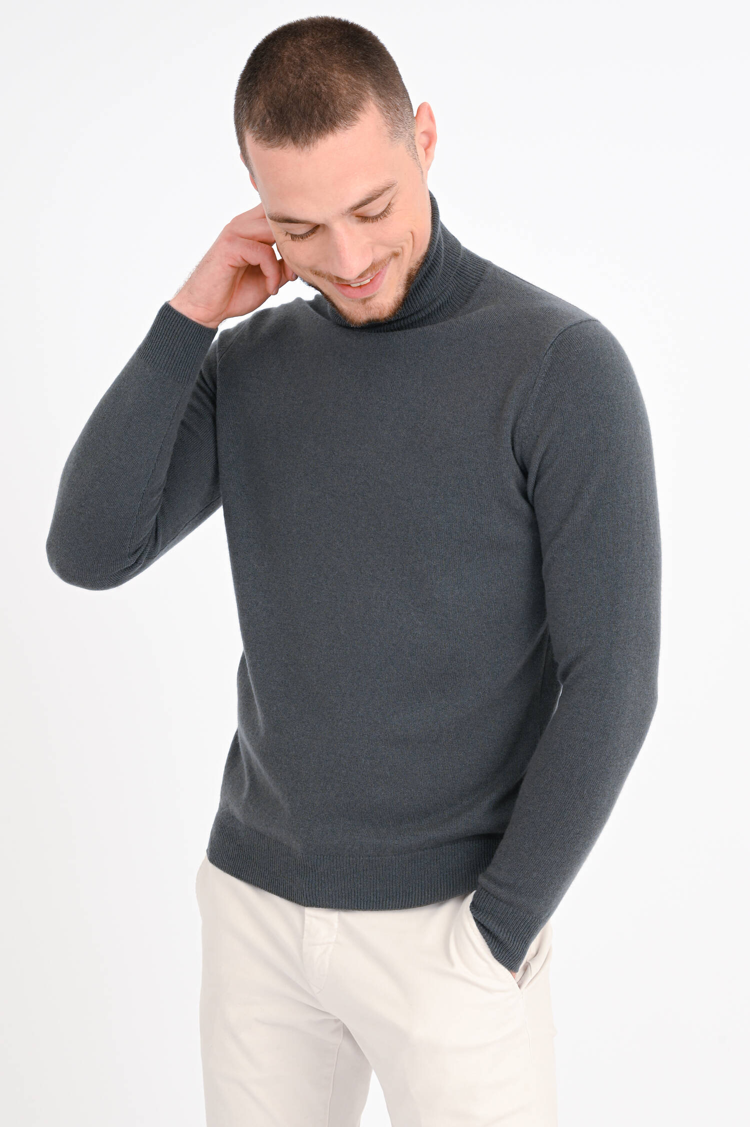 Cashmere Rollkragenpullover in Olivgrau