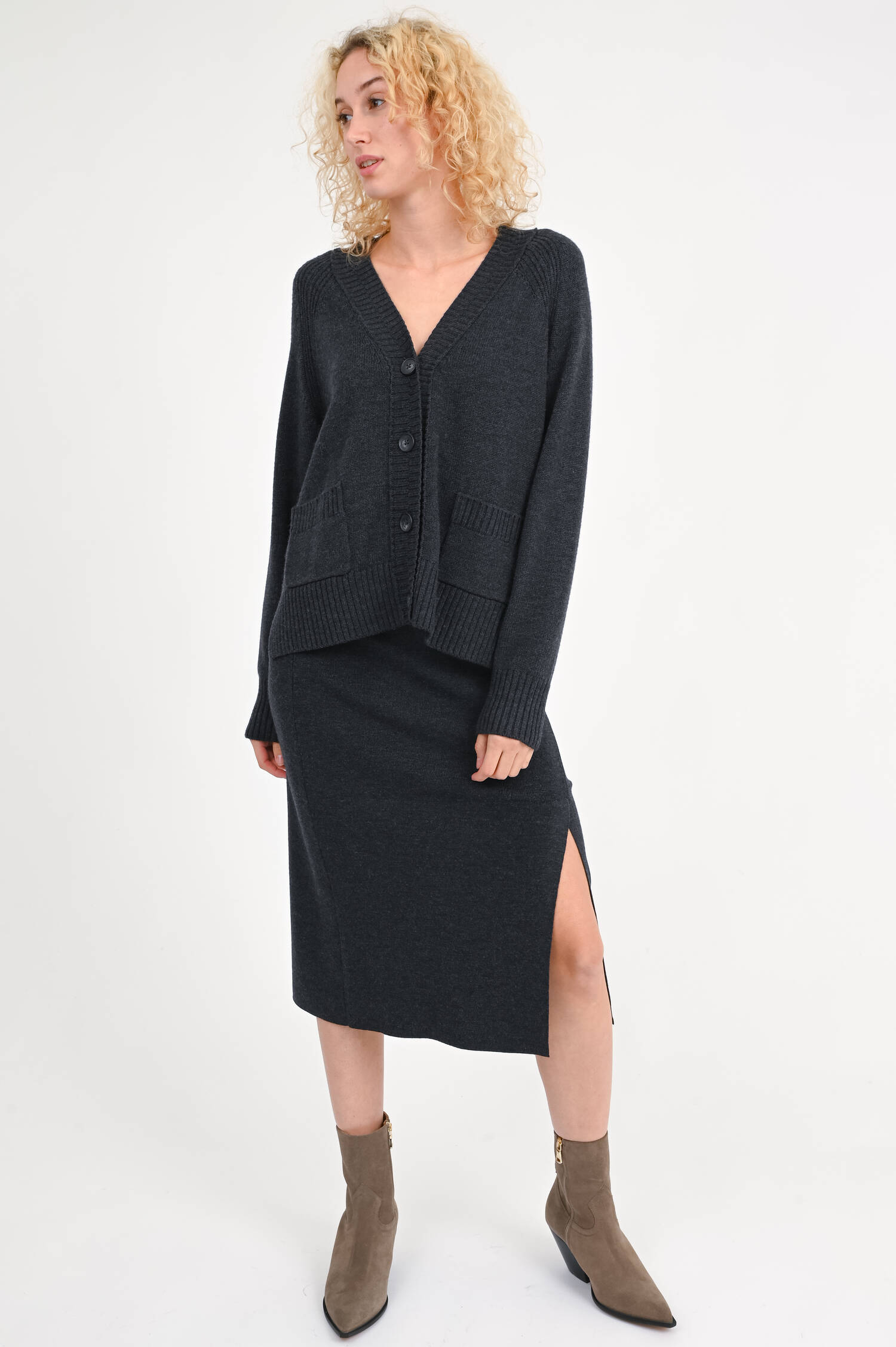 Midi-Rock mit Schlitz in Anthrazit