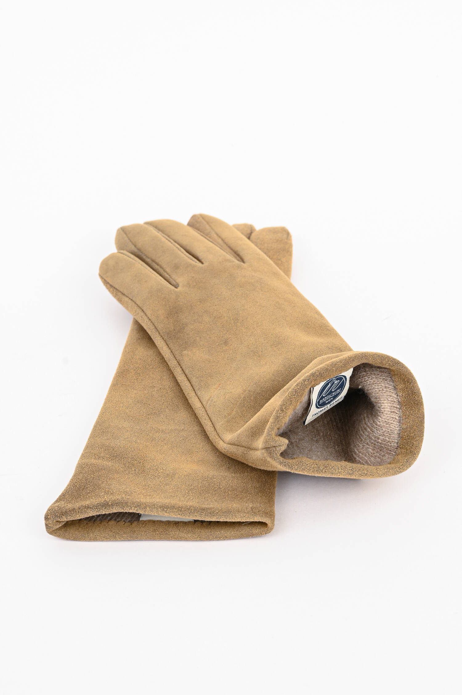 Handschuhe aus weichem Veloursleder in Camel