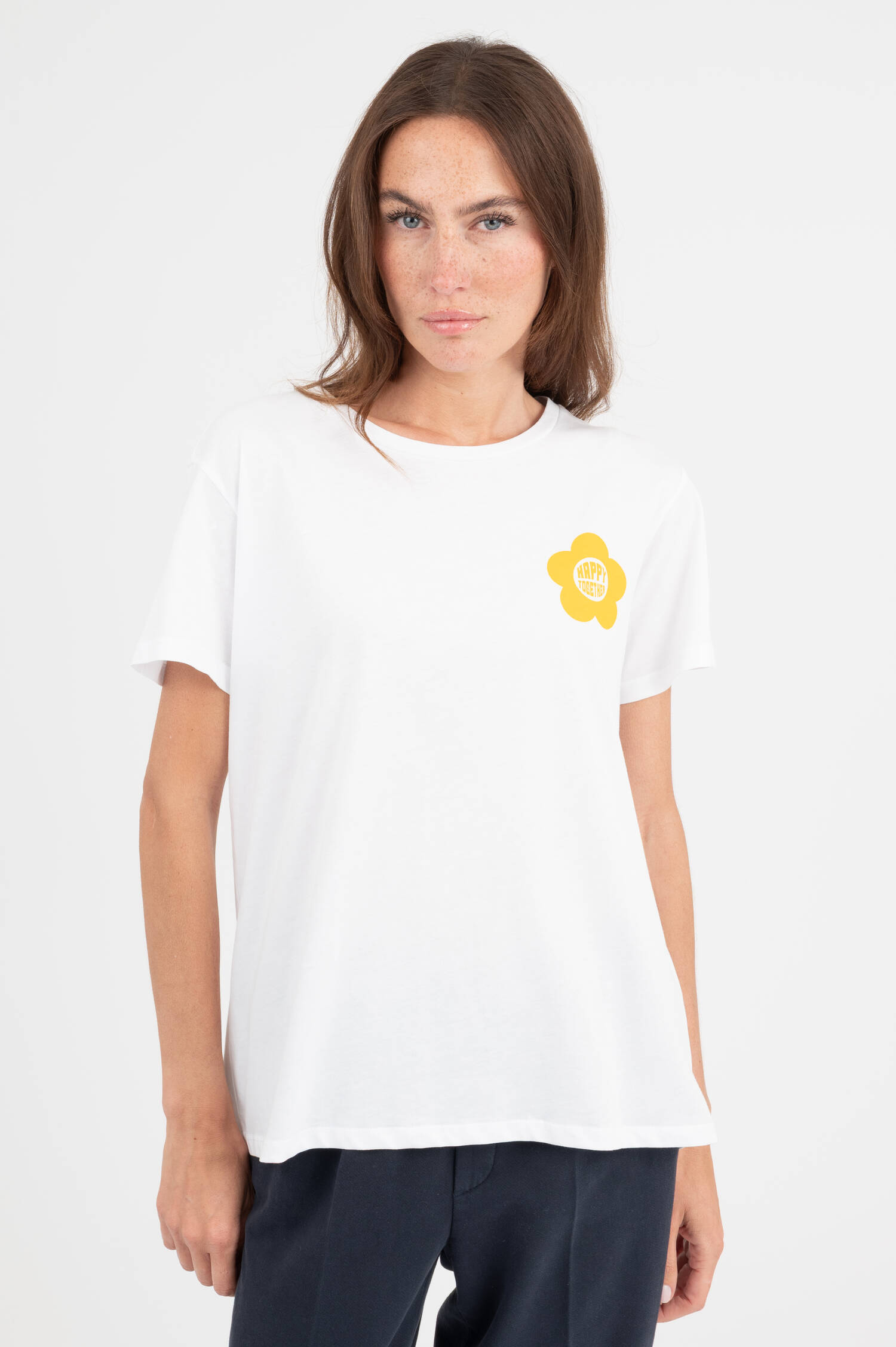 T-Shirt HAPPY TOGETHER in Weiß/Gelb