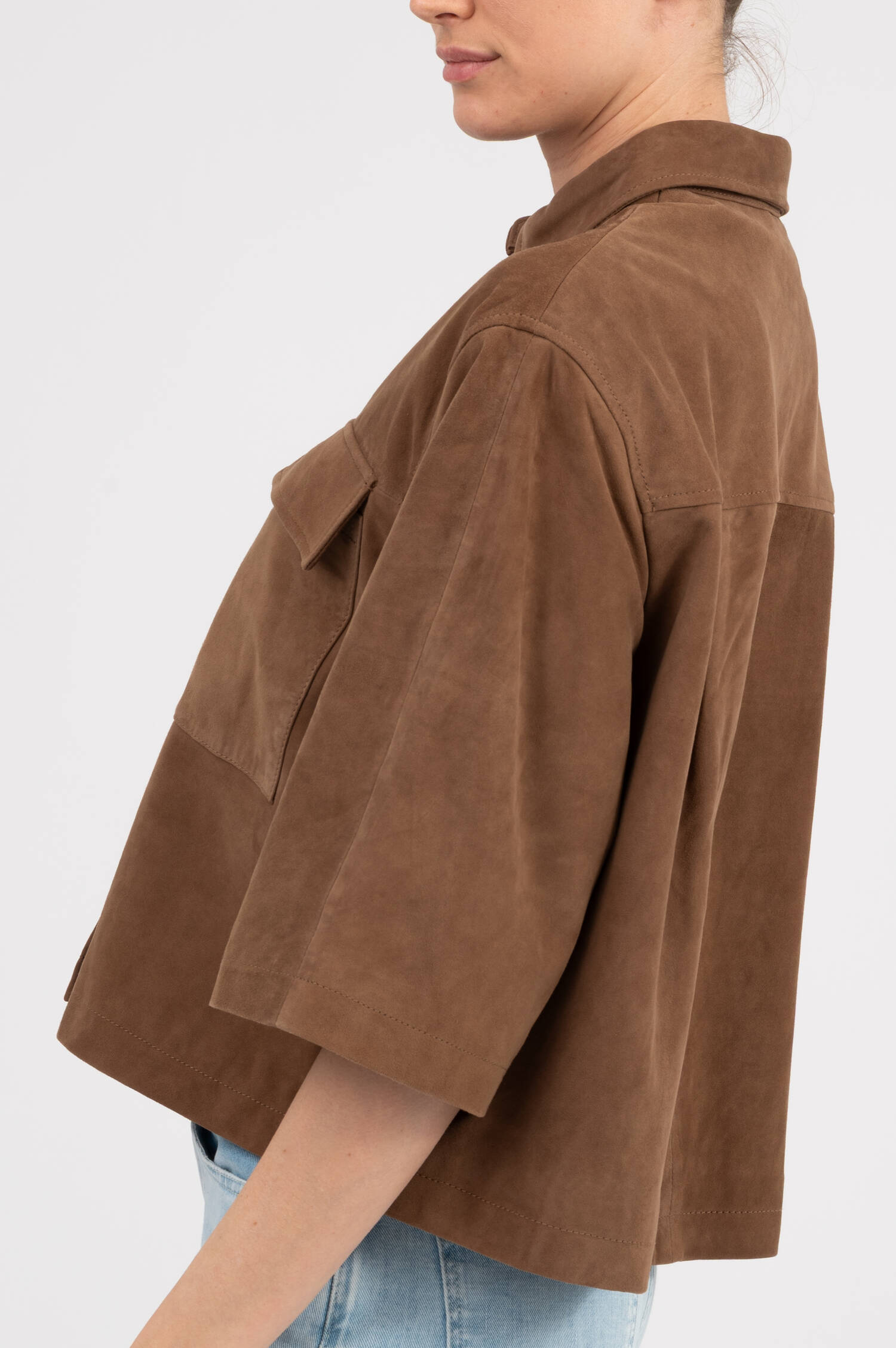 Boxy Suede Lederjacke in Woodbraun