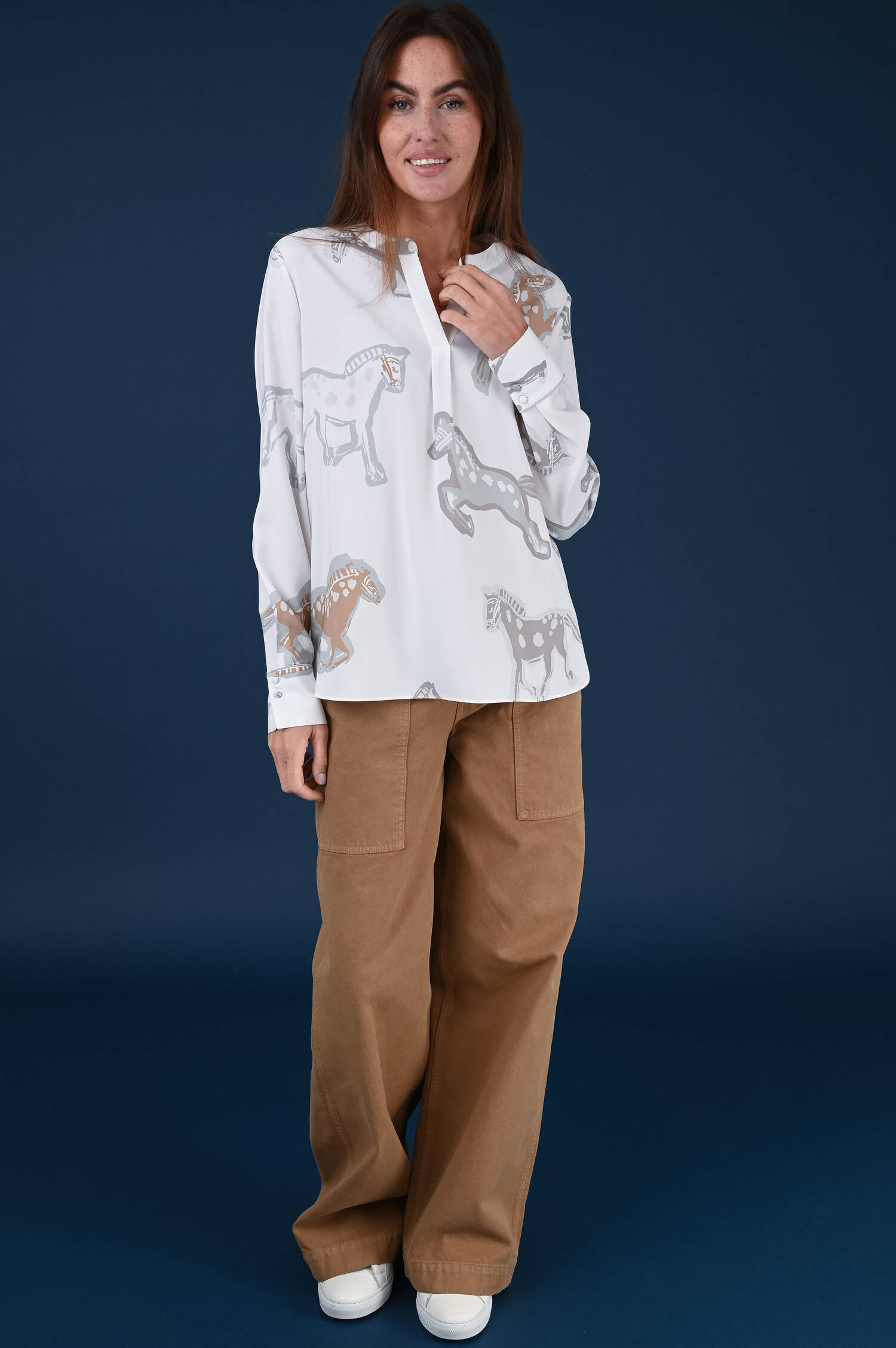 Seidenmix Schlupfbluse in Weiß gemustert