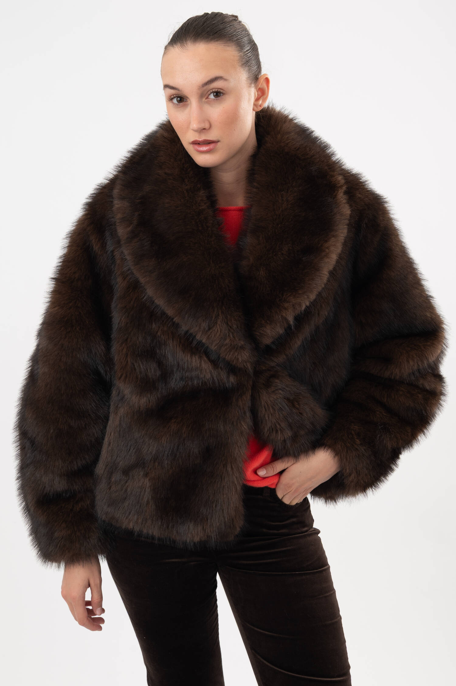 Faux-Fur-Jacke JOLEE in Dunkelbraun