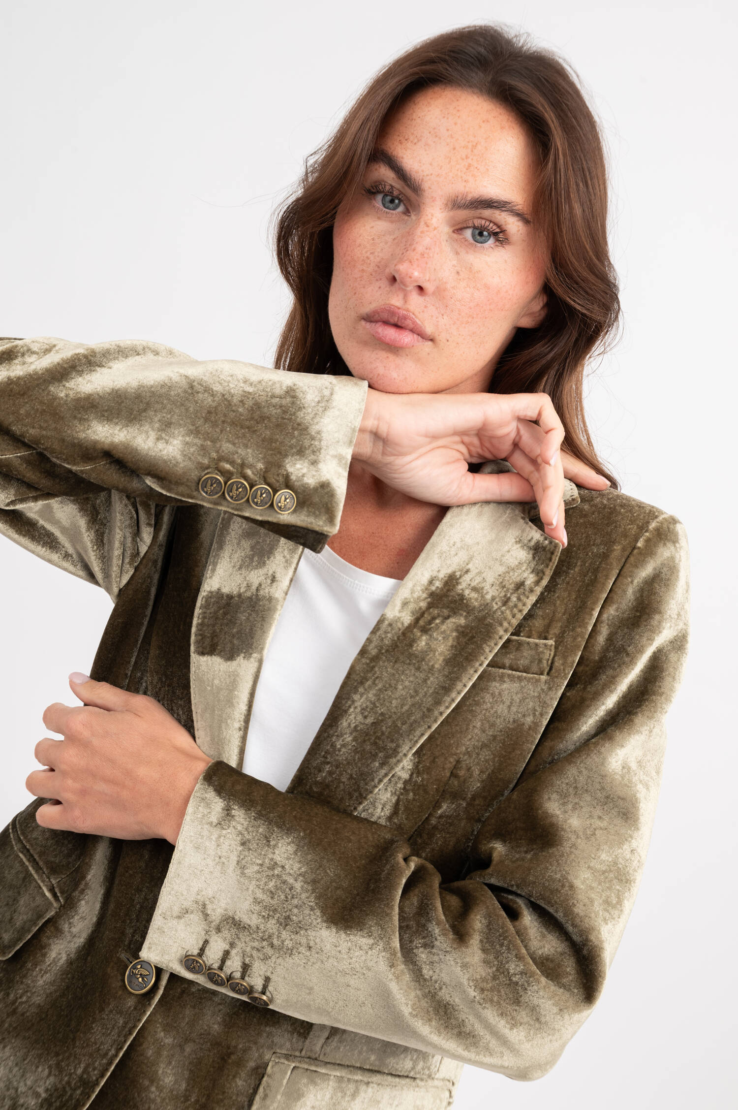 Samt-Blazer in Oliv