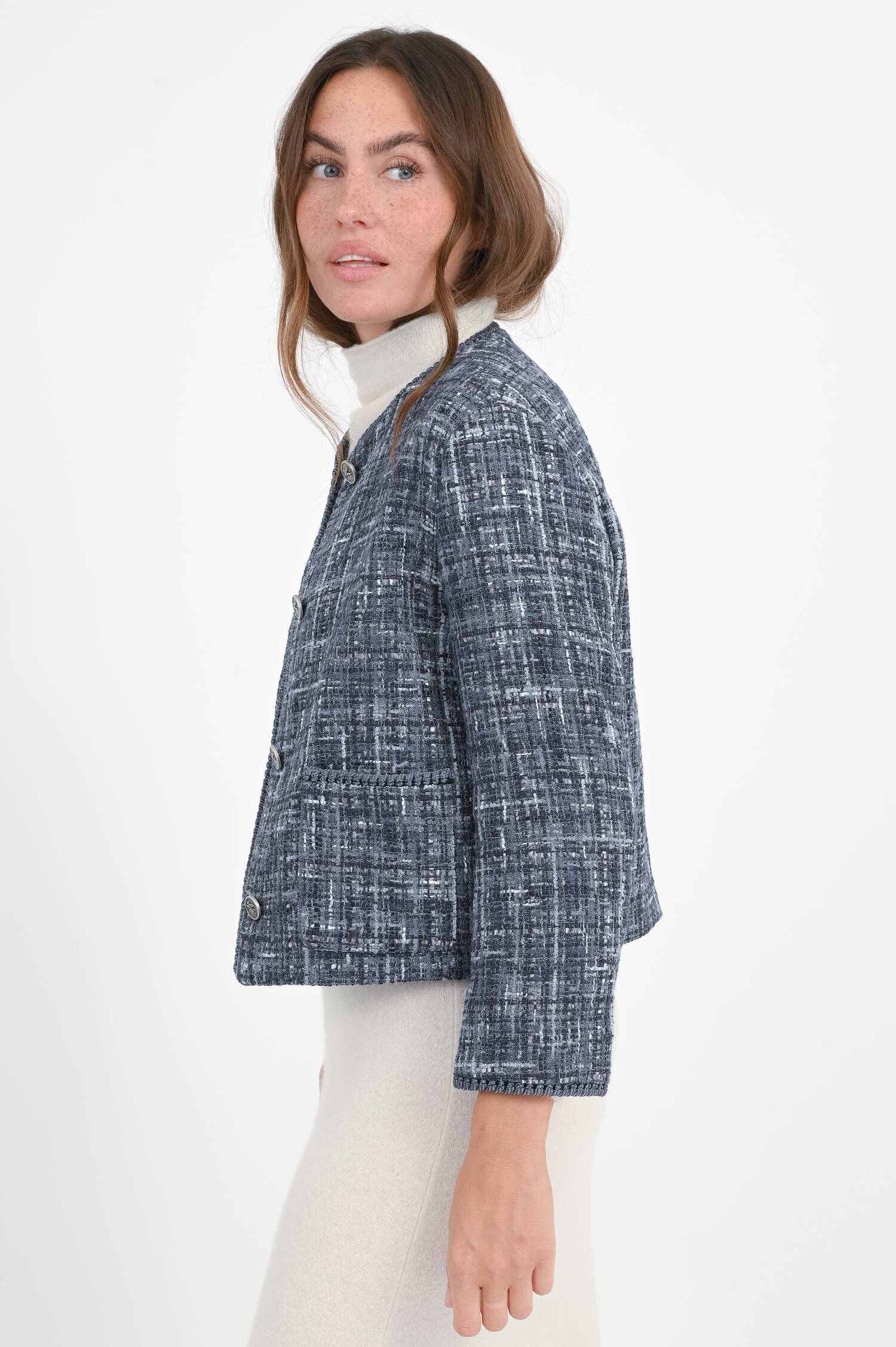 Jacke aus Tweed-Bouclé in Blaunuancen
