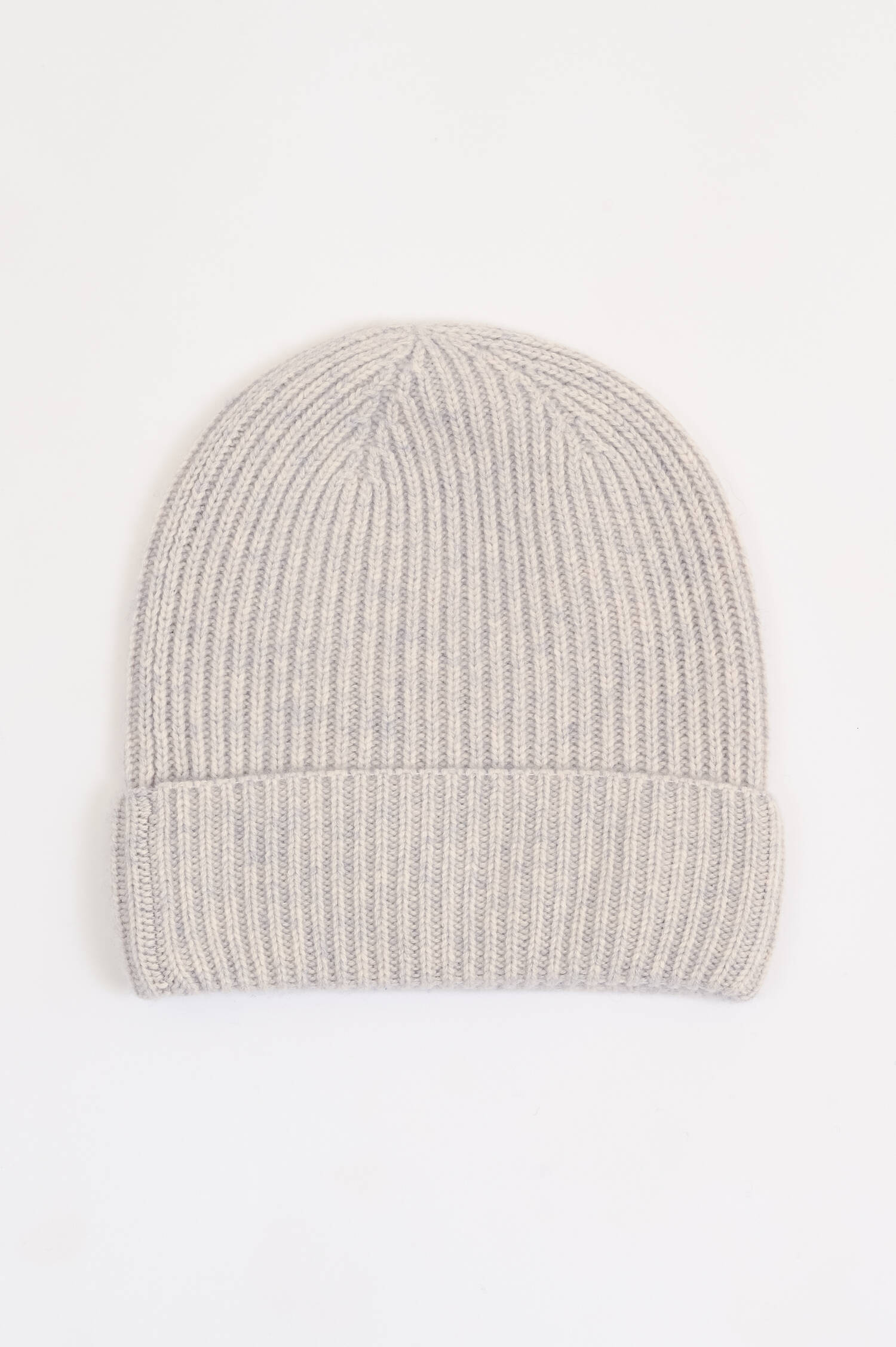 Kaschmir Rippstrick-Mütze in Hellgrau meliert