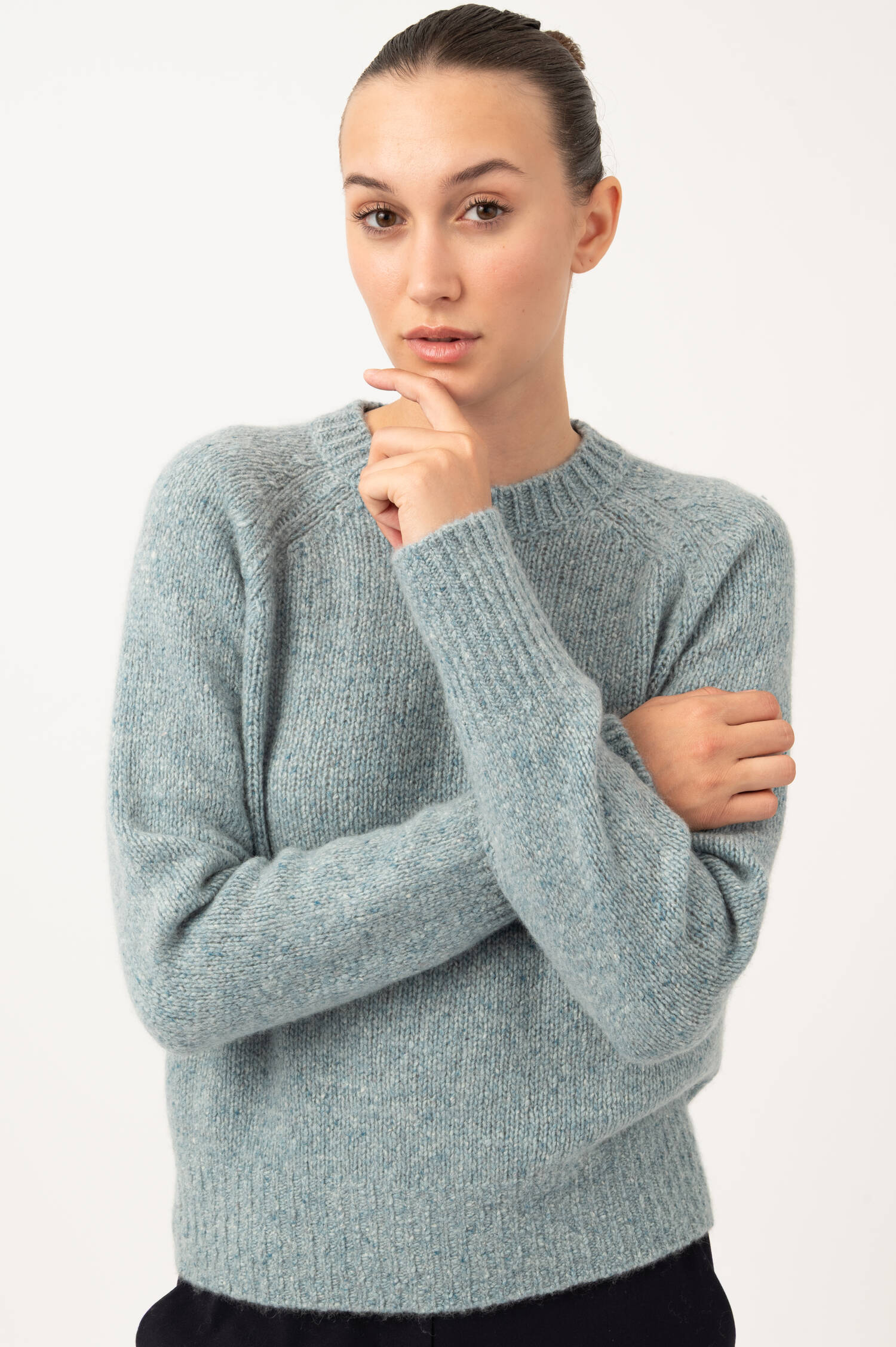 Cashmere-Pullover in Pastellblau meliert