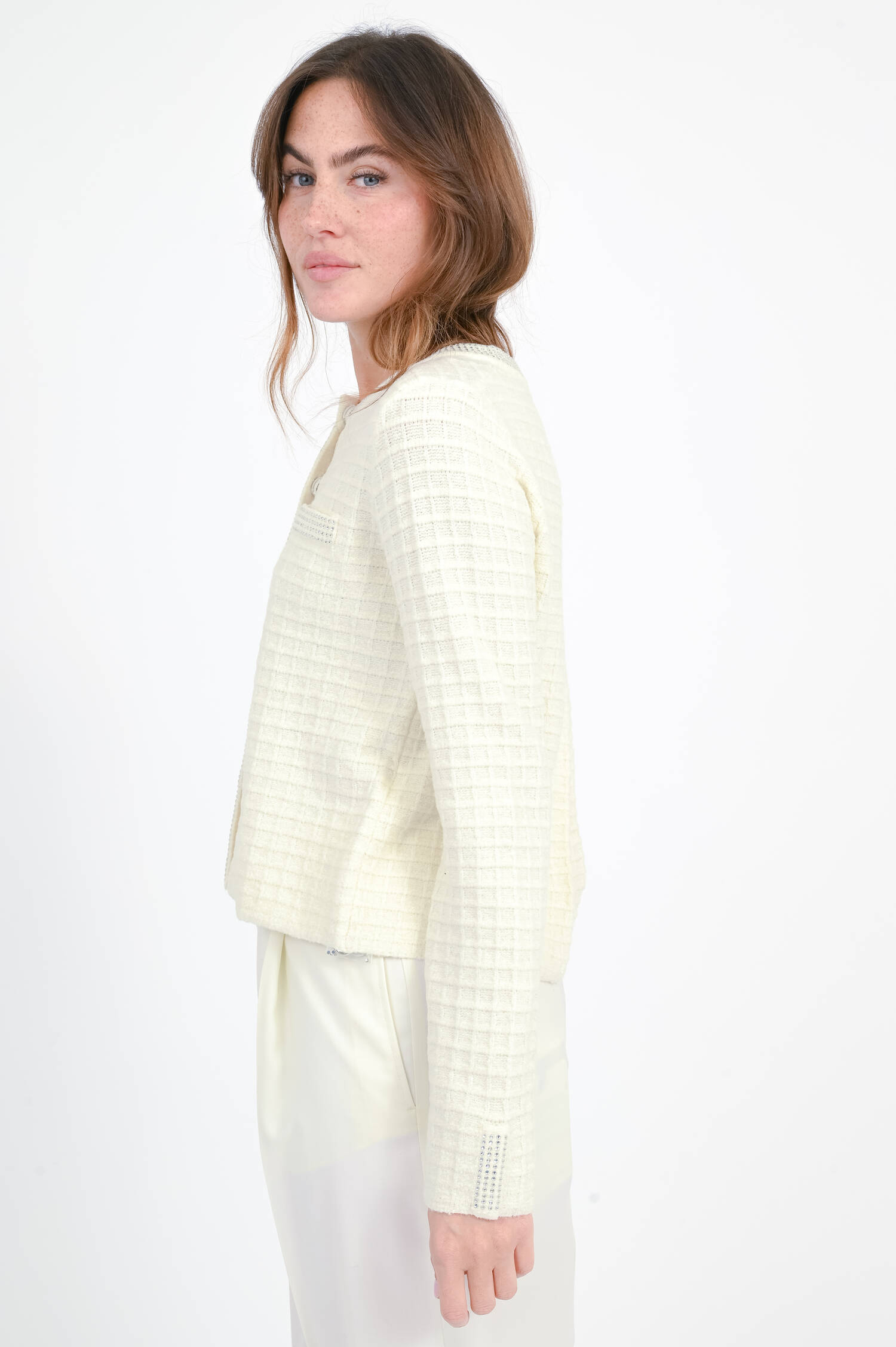 Cardigan mit Strasssteinen in Offwhite