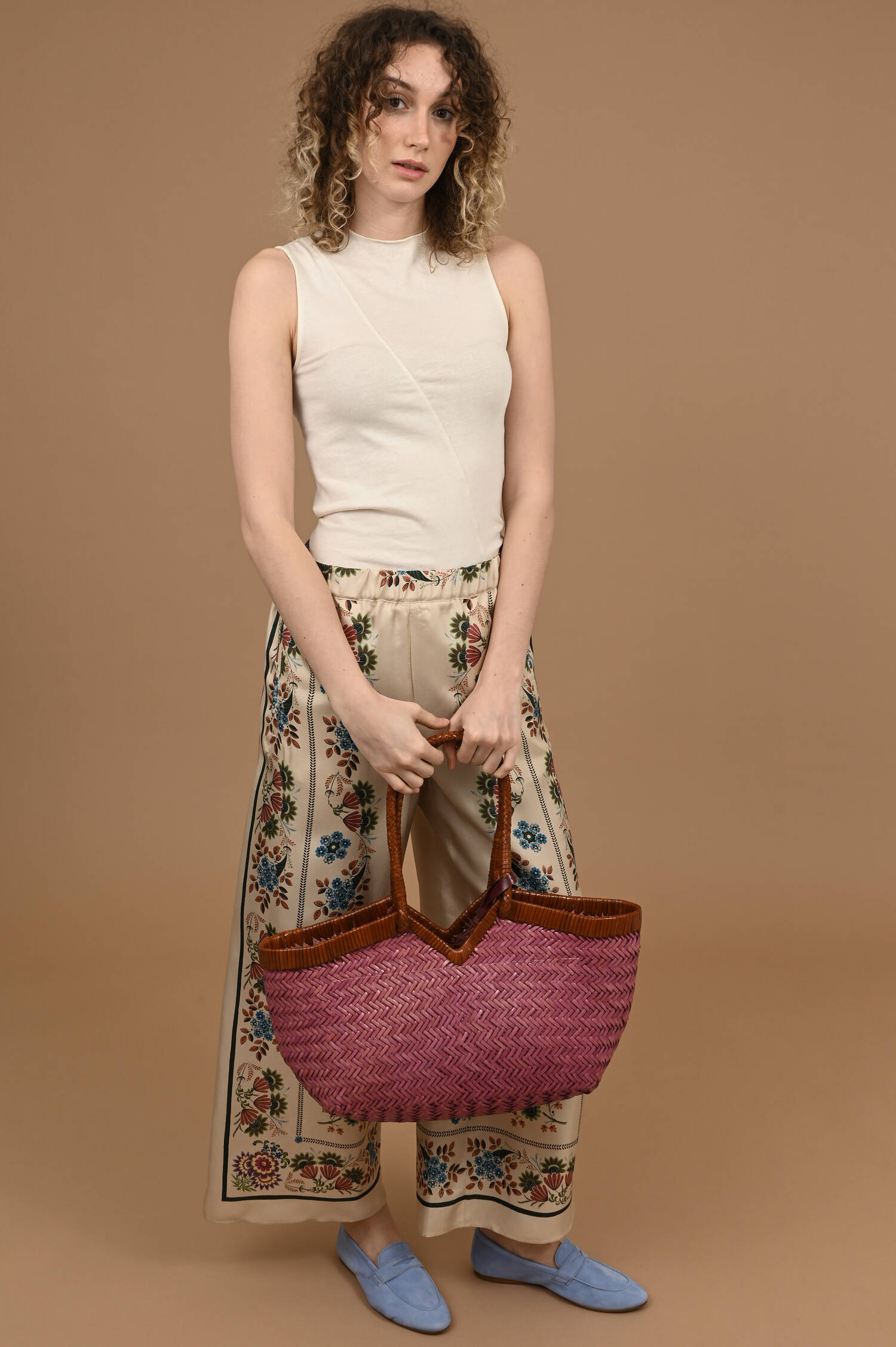 Leder Flecht Tote Bag CRUDELIA in Pink/Cognac