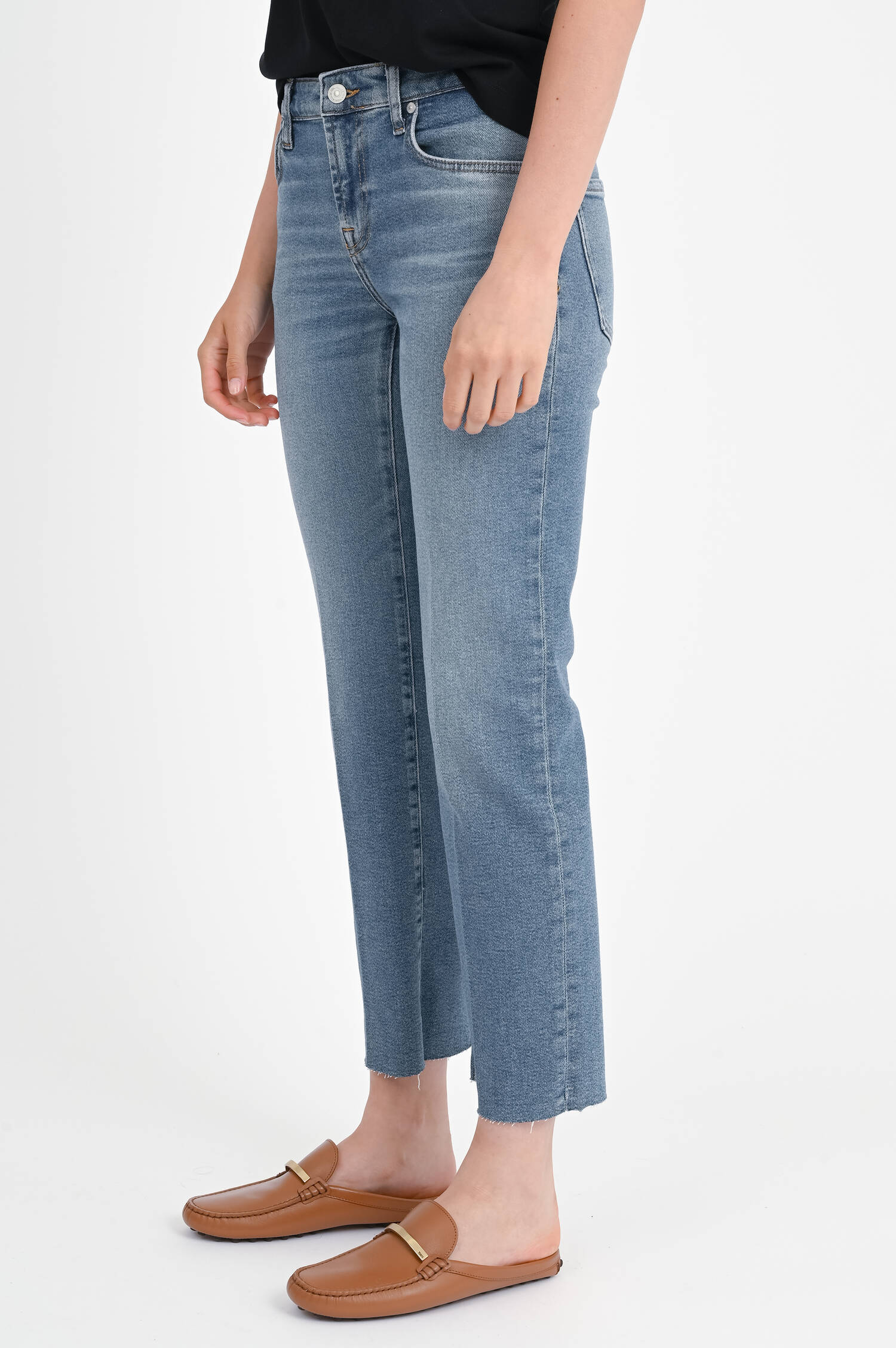 Jeans CALIE mit offenem Saum in Mittelblau