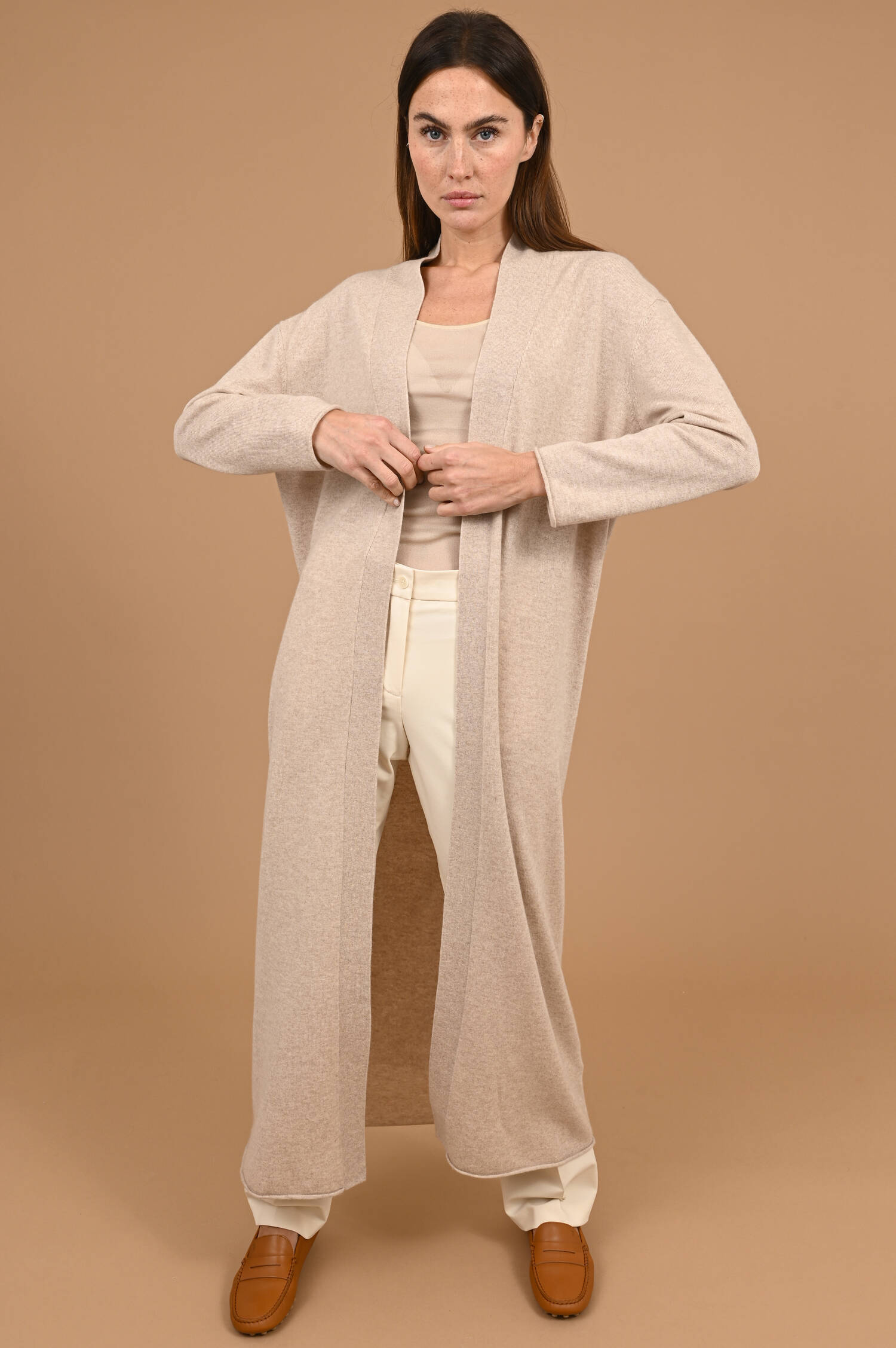 Cardigan aus Wolle/Cashmere in Sandbeige