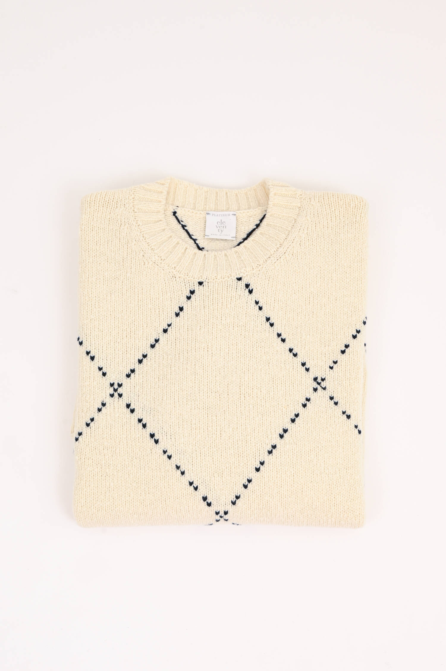 Wollpullover in Creme/Navy gemustert Wollpullover in Creme/Navy gemustert