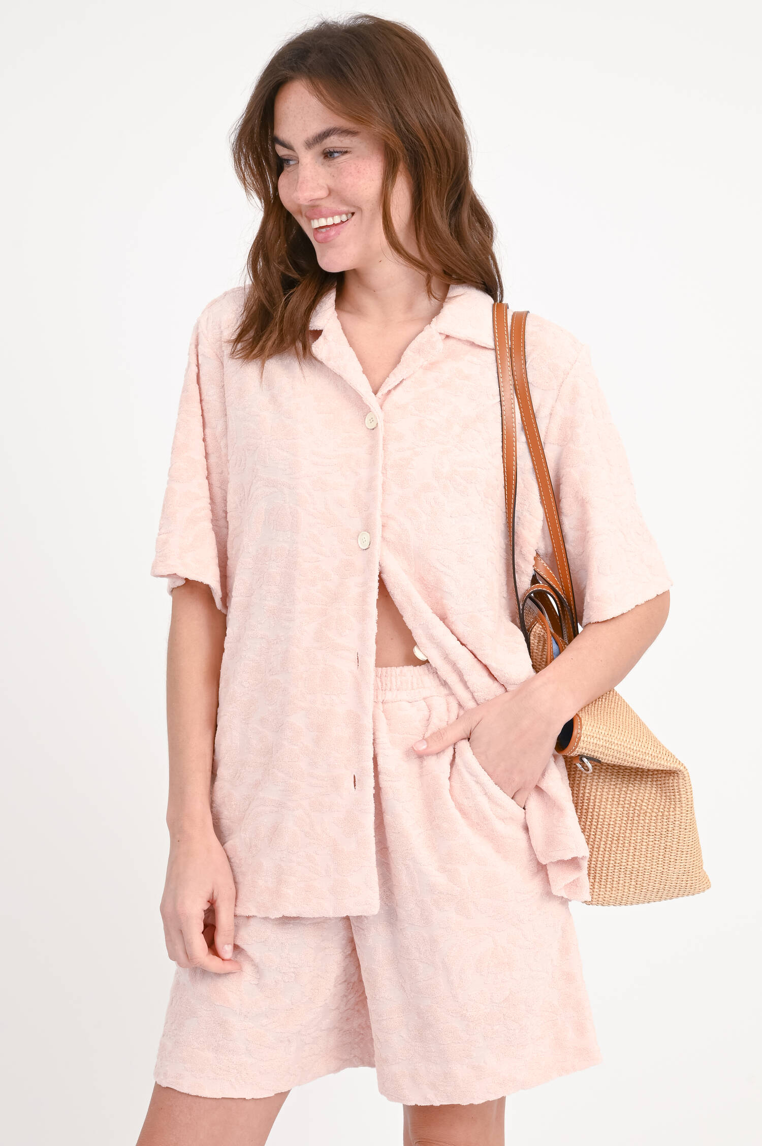 Frottee-Hemd mit Blumenmuster in Light Pink