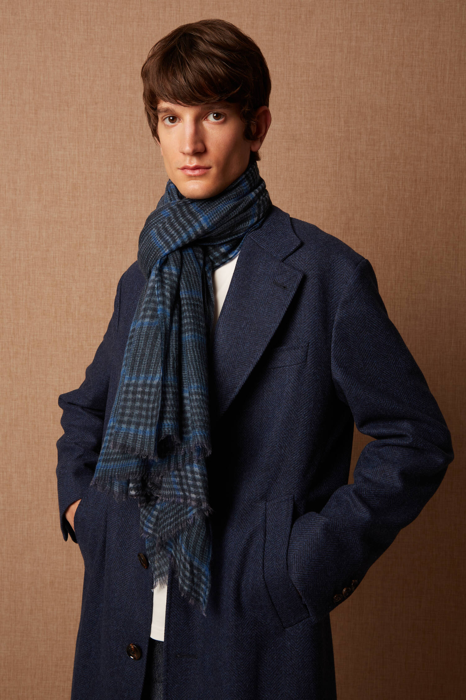 Cashmere-Schal in blau kariert