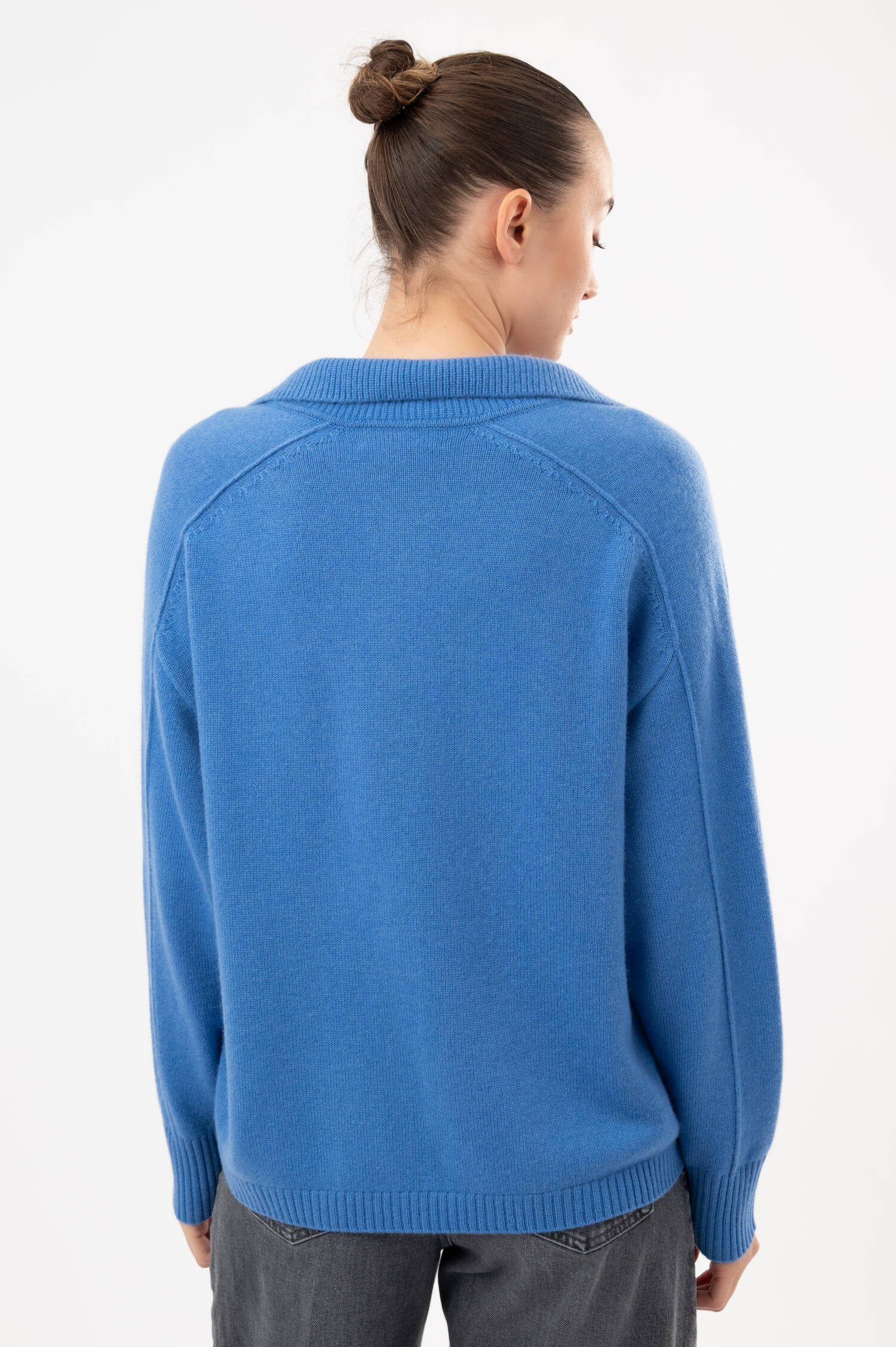 Woll-Cashmere-Pullover mit Polokragen in Blau Woll-Cashmere-Pullover mit Polokragen in Blau