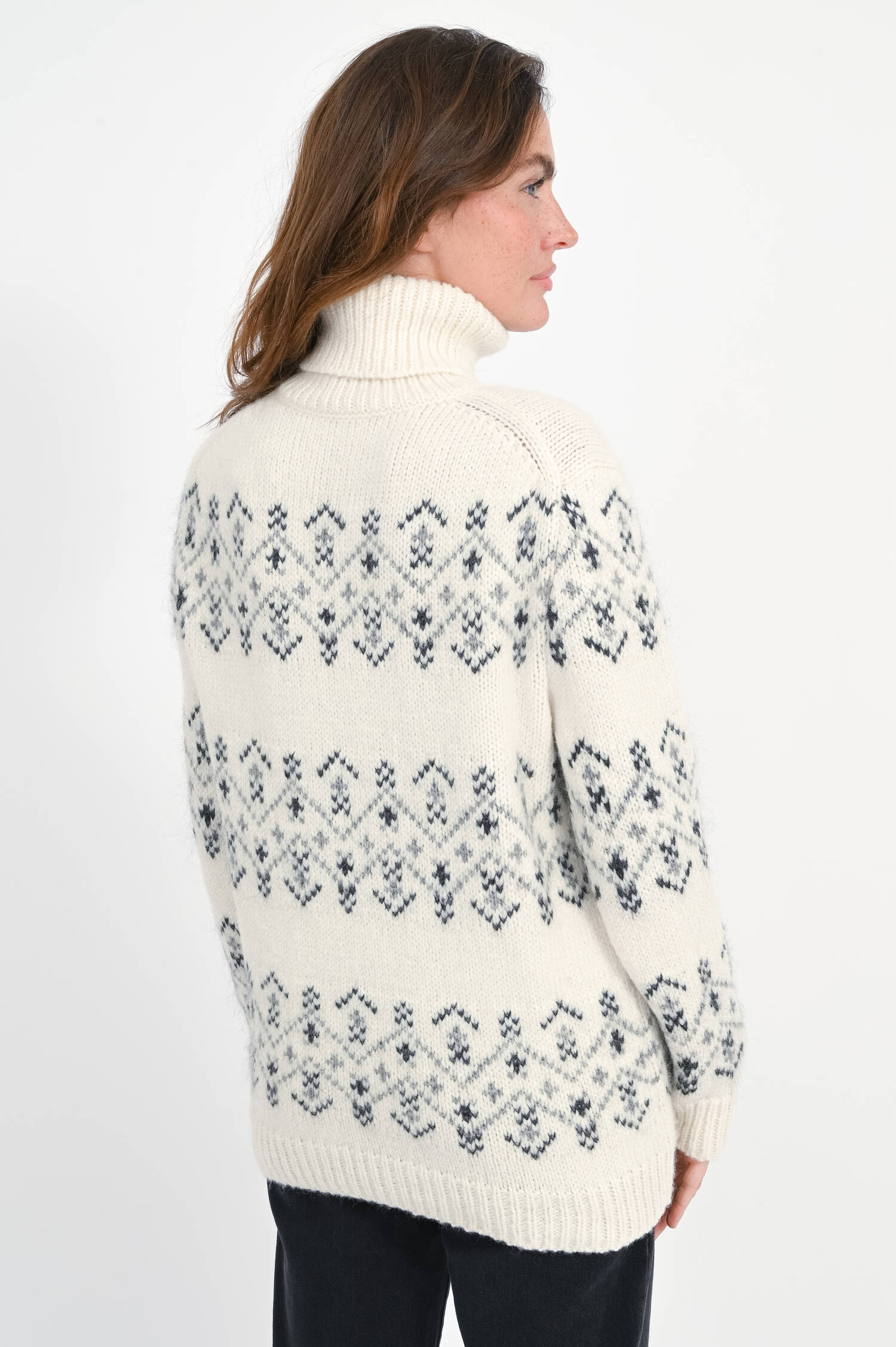 Norweger-Pullover mit Strasssteinen in Weiß/Grau Norweger-Pullover mit Strasssteinen in Weiß/Grau