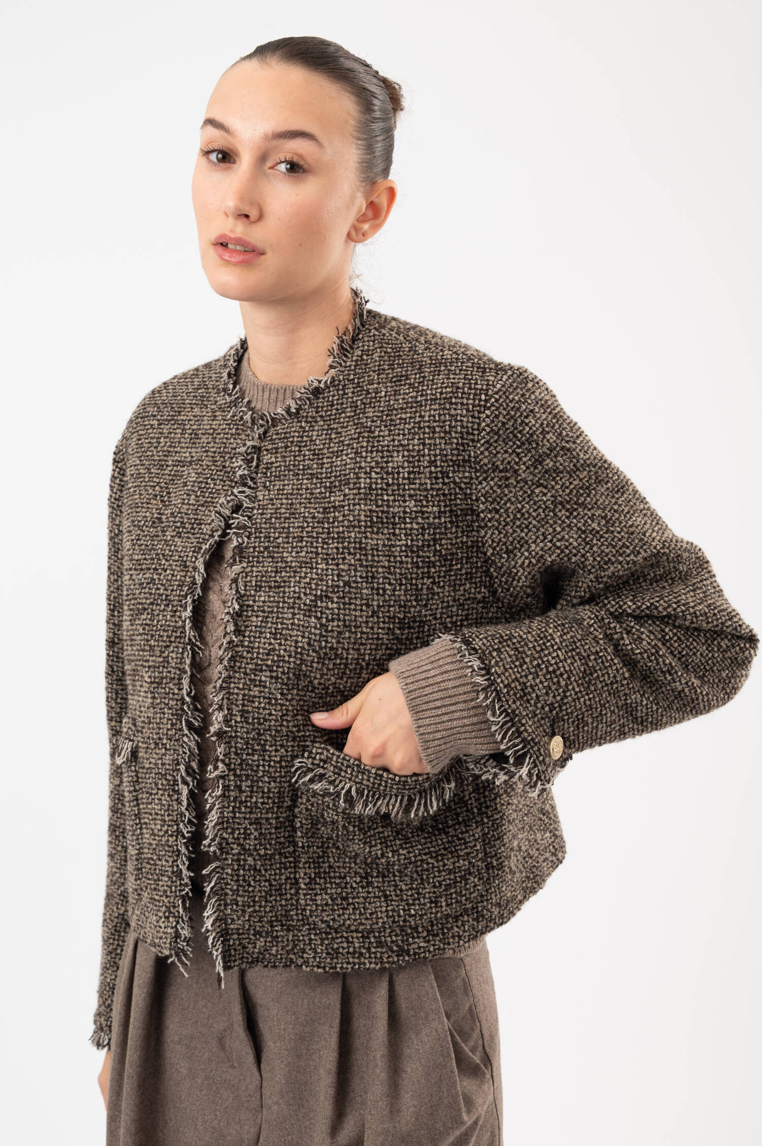 Tweed-Jacke in Braun