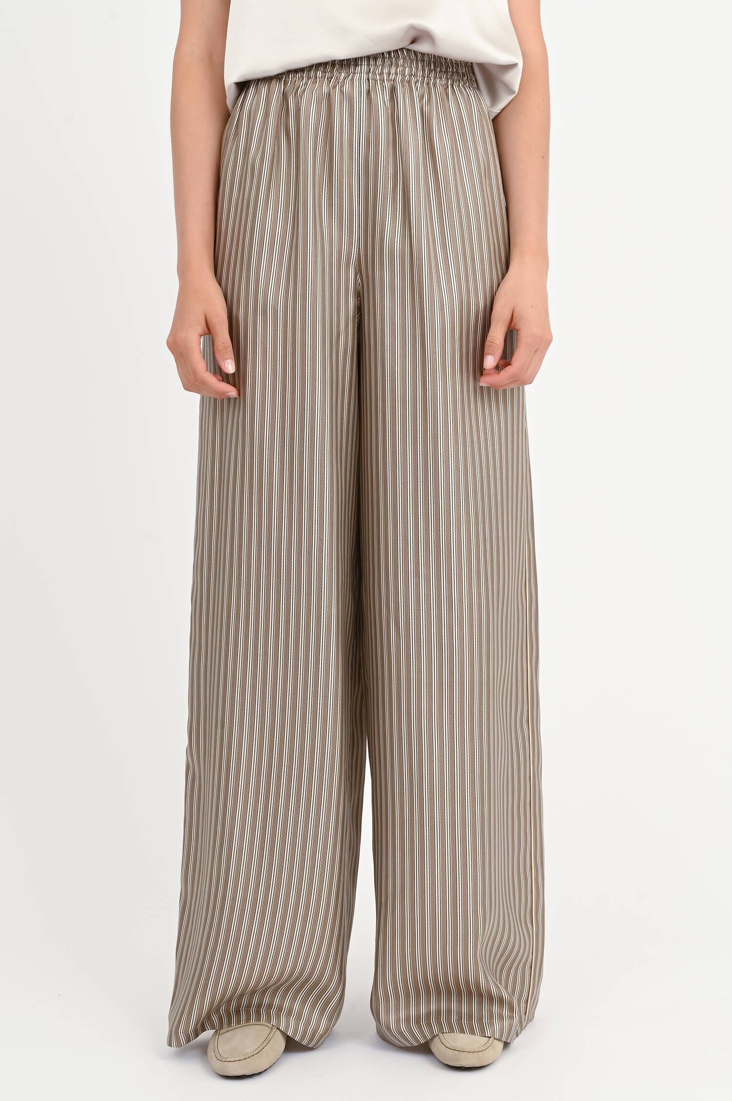 Gestreifte Seidenhose LADINO in Khaki/Beige