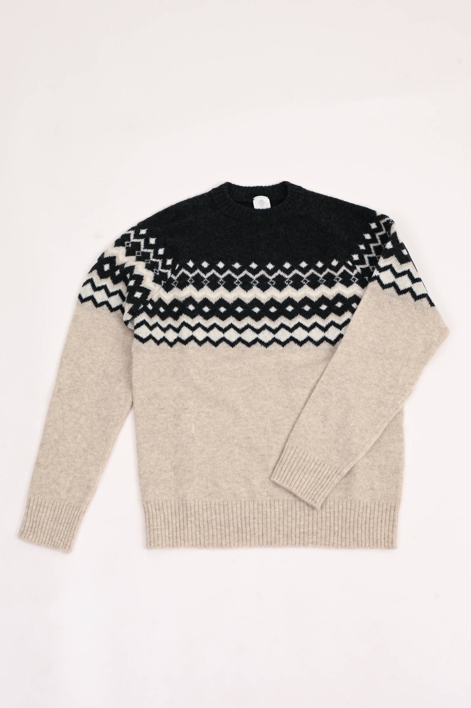 Cashmix-Strickpullover Beige/Schwarz