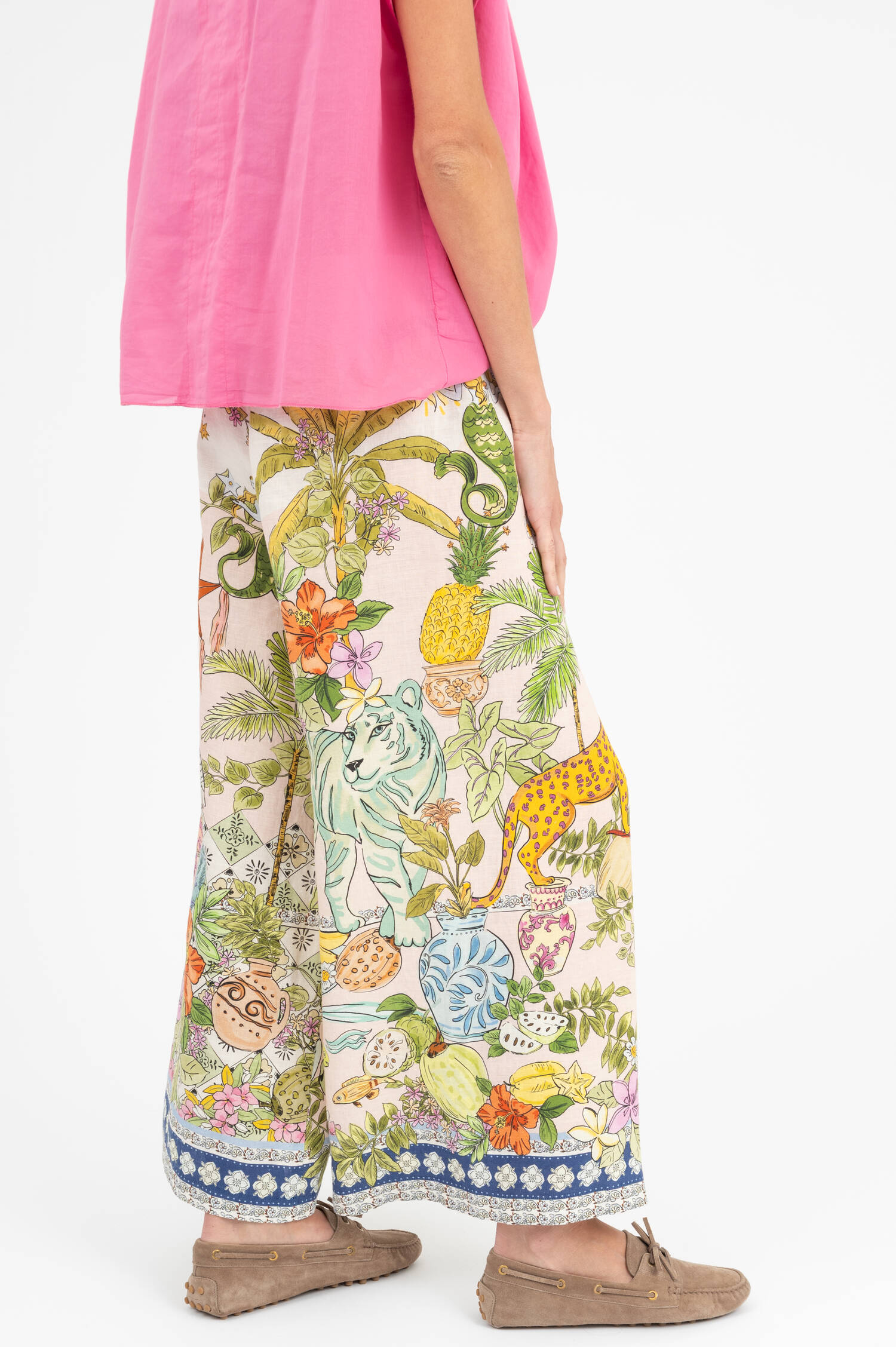 Leinen Culotte in Beige mit Print
