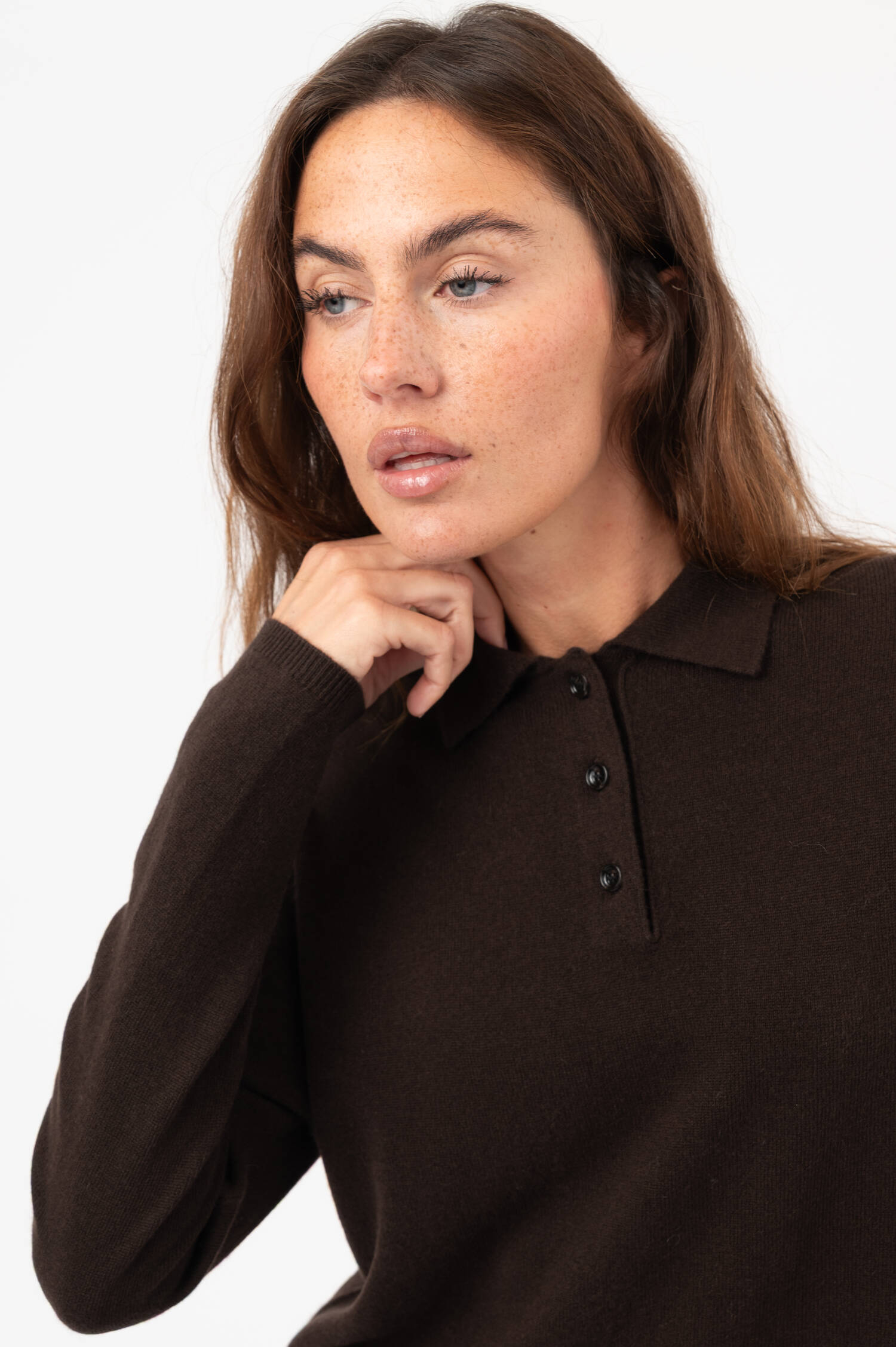 Cashmere-Polo-Pullover in Braun Cashmere-Polo-Pullover in Braun