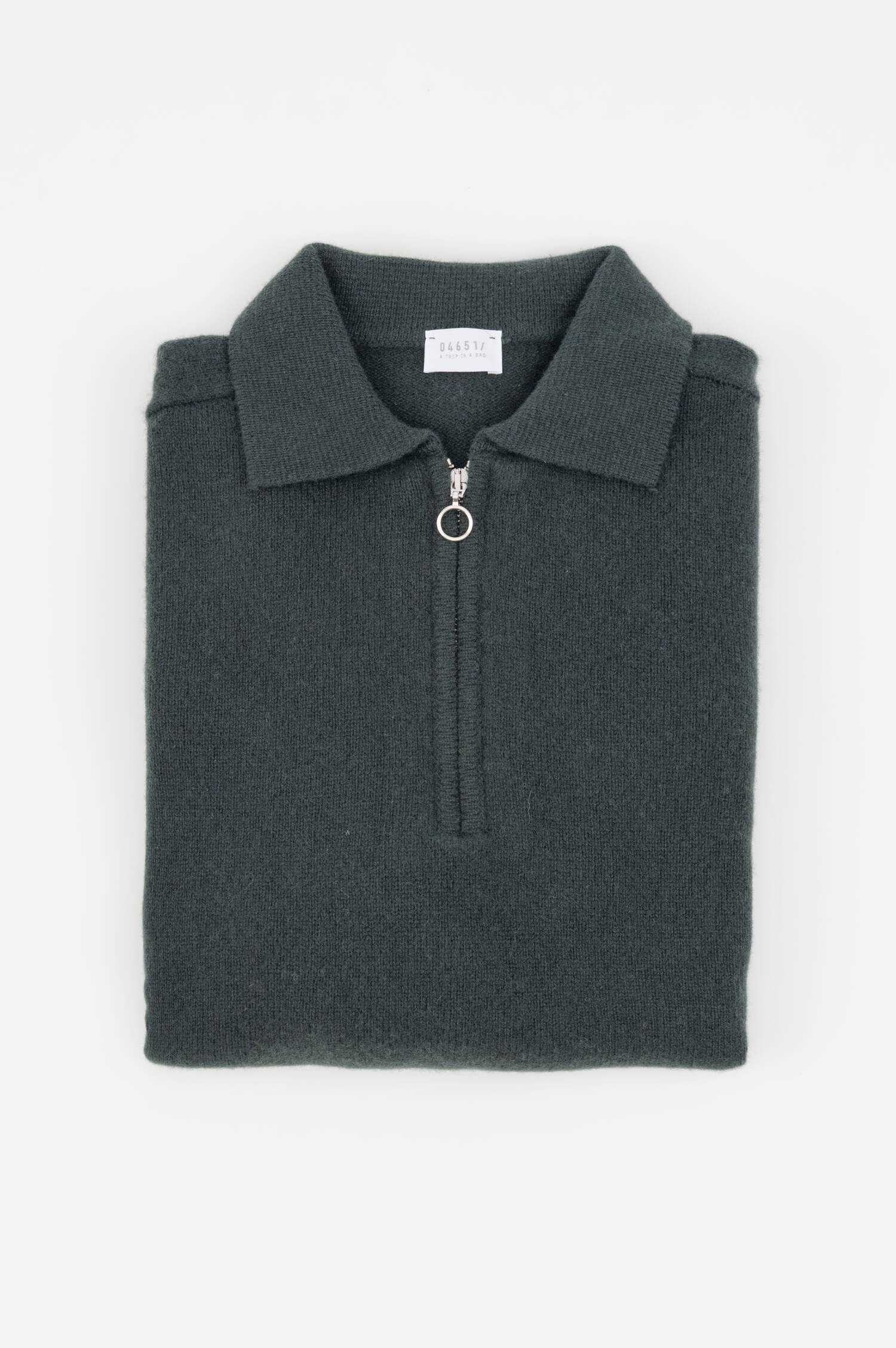 Woll-Cashmere-Polo-Pullover in Dunkelgrün