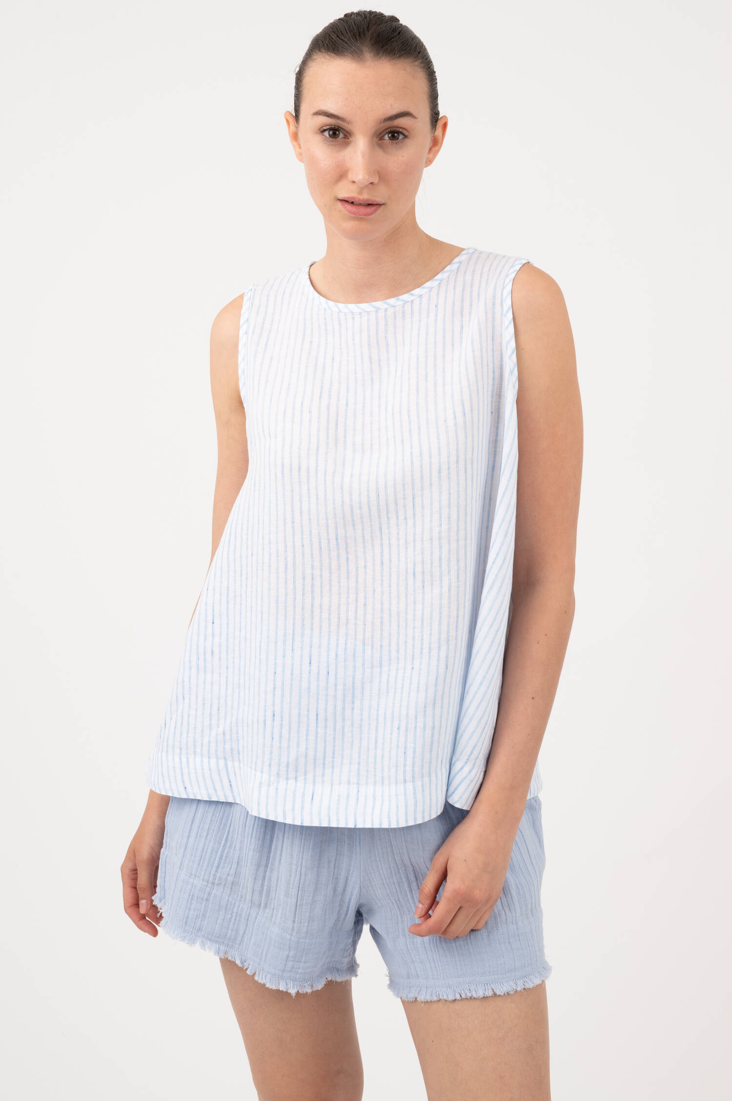 Leinentanktop in Blau/Weiß