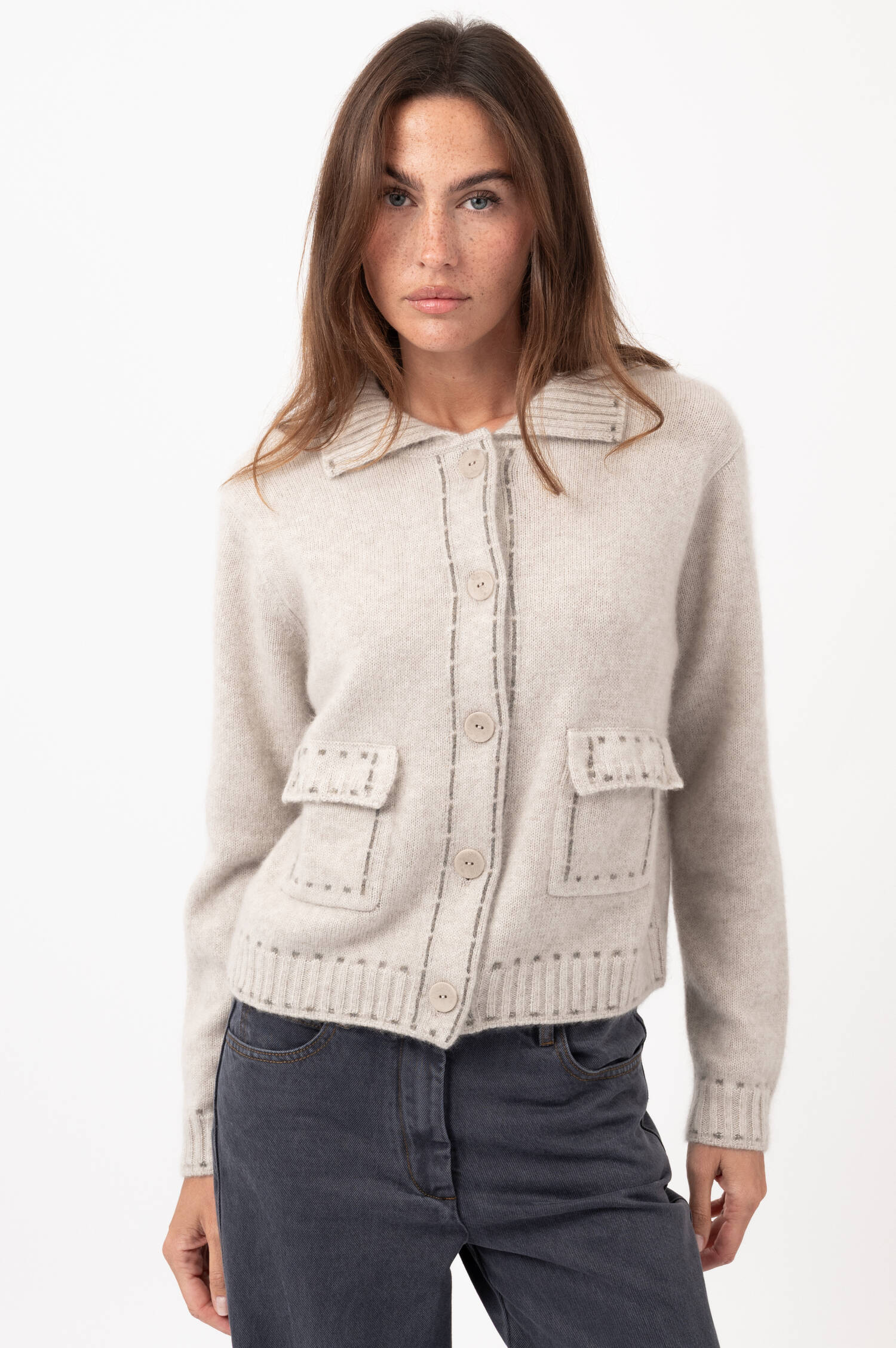 Cashmere-Baumwoll-Cardigan in Taupe