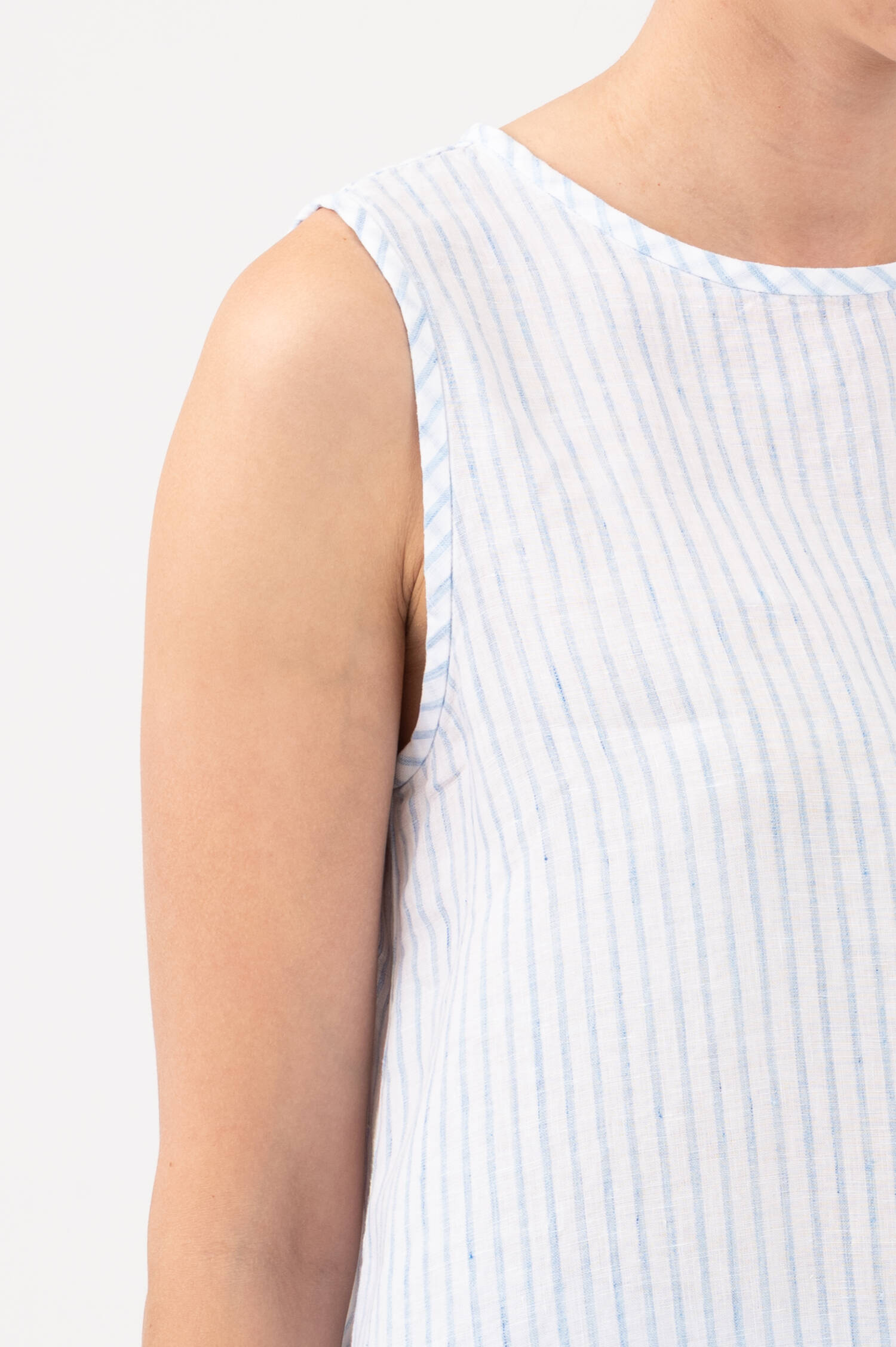Leinentanktop in Blau/Weiß