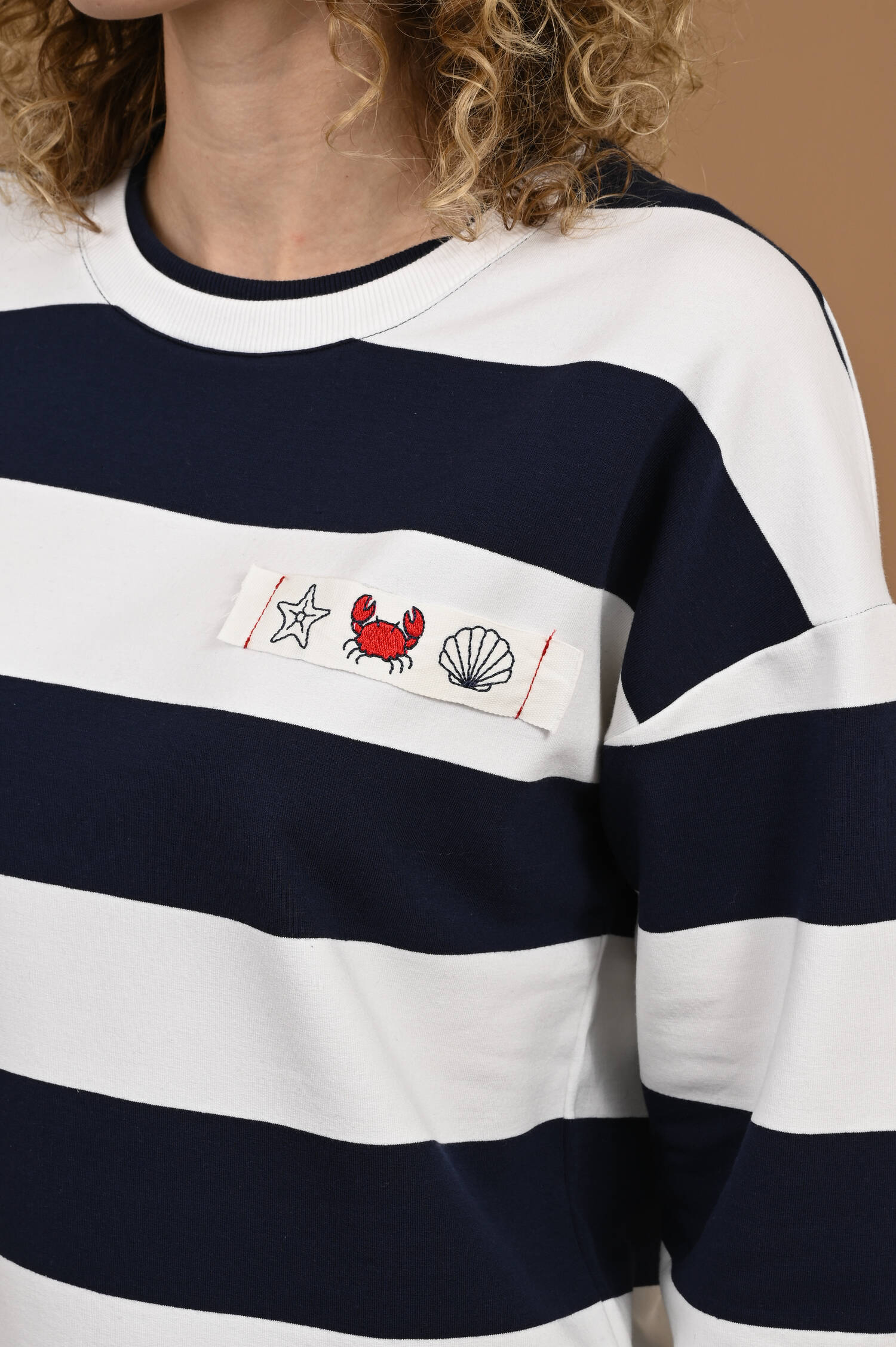 Sweater mit Meerestierpatch in Blau/Weiß gestreift