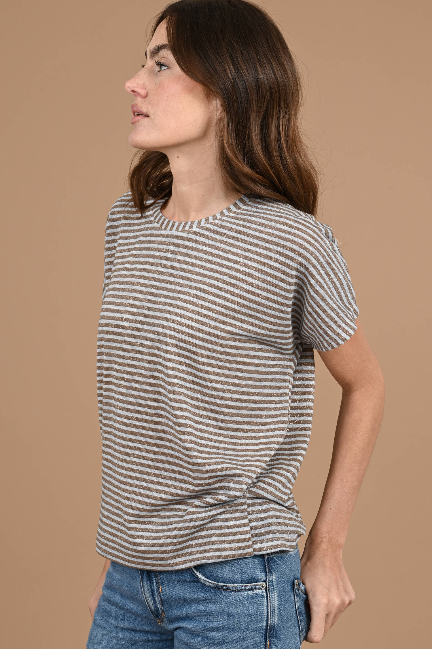 T-Shirt PAMAYU in Braun/Grau gestreift T-Shirt PAMAYU in Braun/Grau gestreift