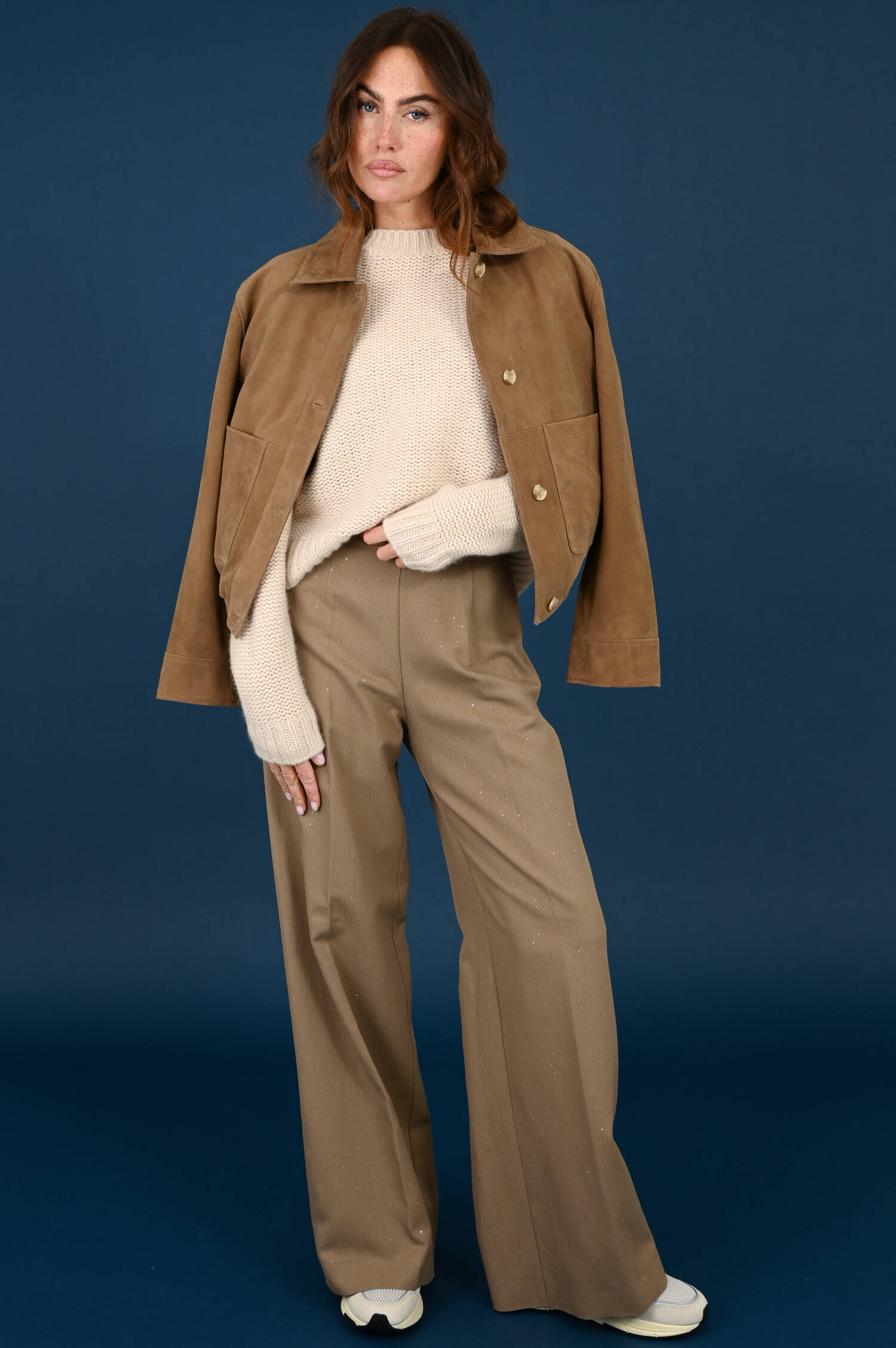 Velourslederjacke in Olive