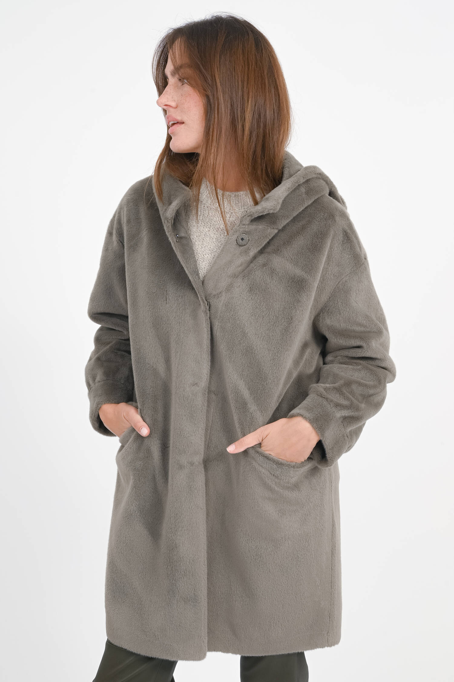 Faux Fur Mantel MIMI in Graugrün