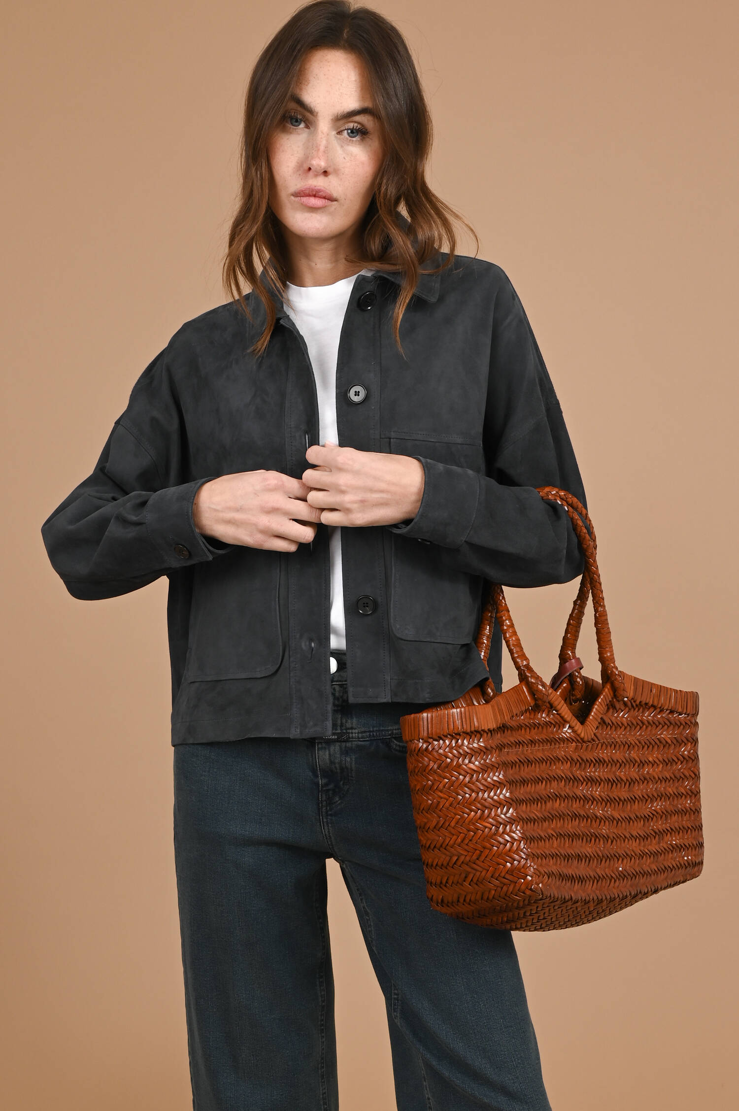 Leder Flecht Tote Bag CRUDELIA in Cognacbraun