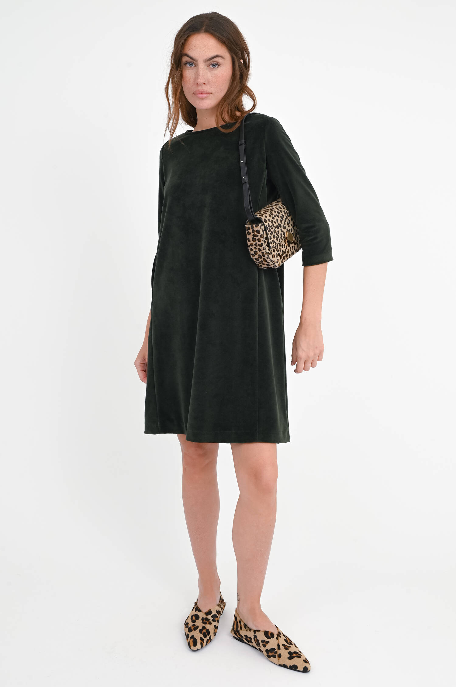 Samt-Kleid mit 3/4 Arm in Dark Forest