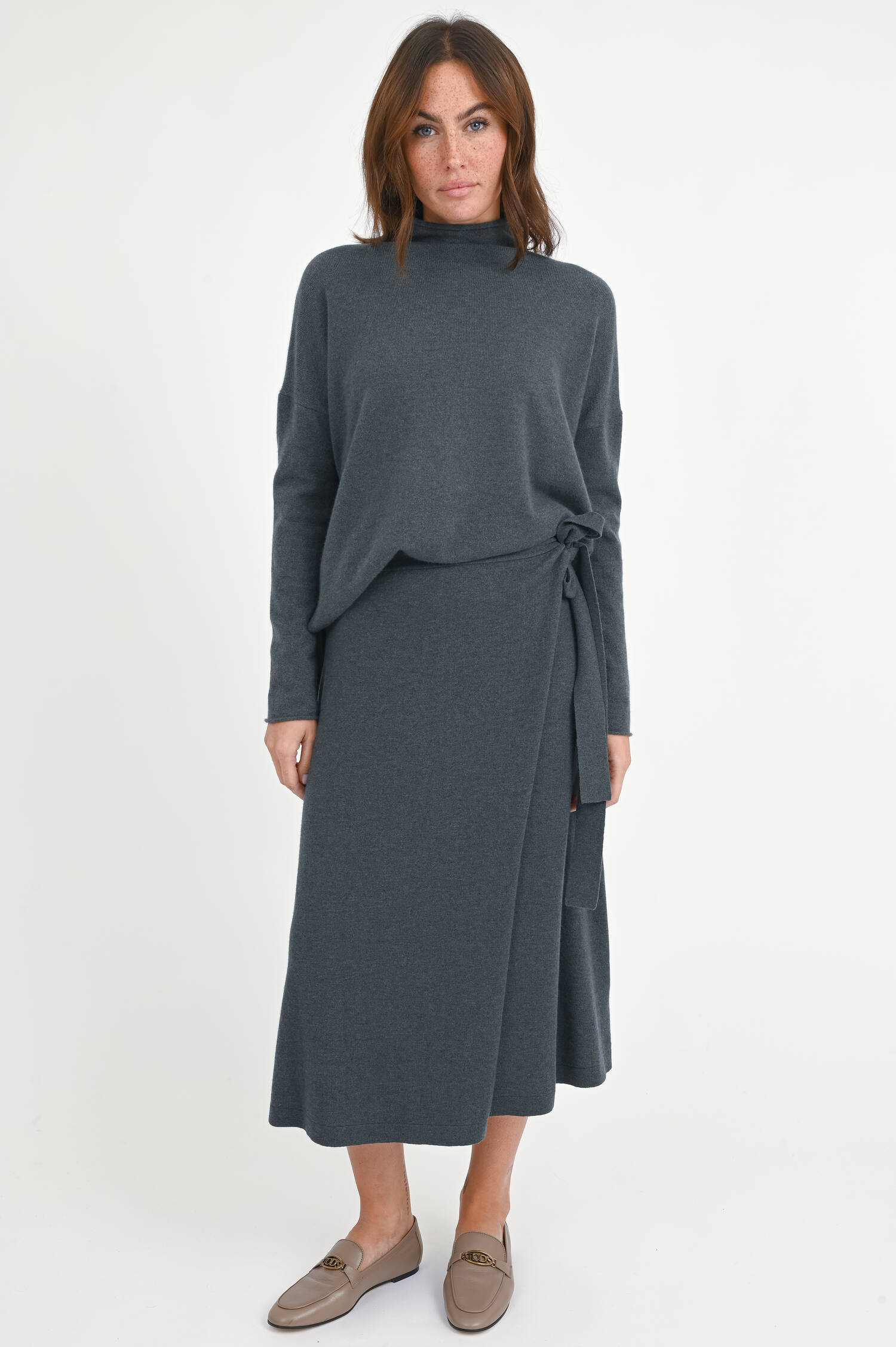 Wickelrock aus Cashmere-Woll-Mix in Graugrün