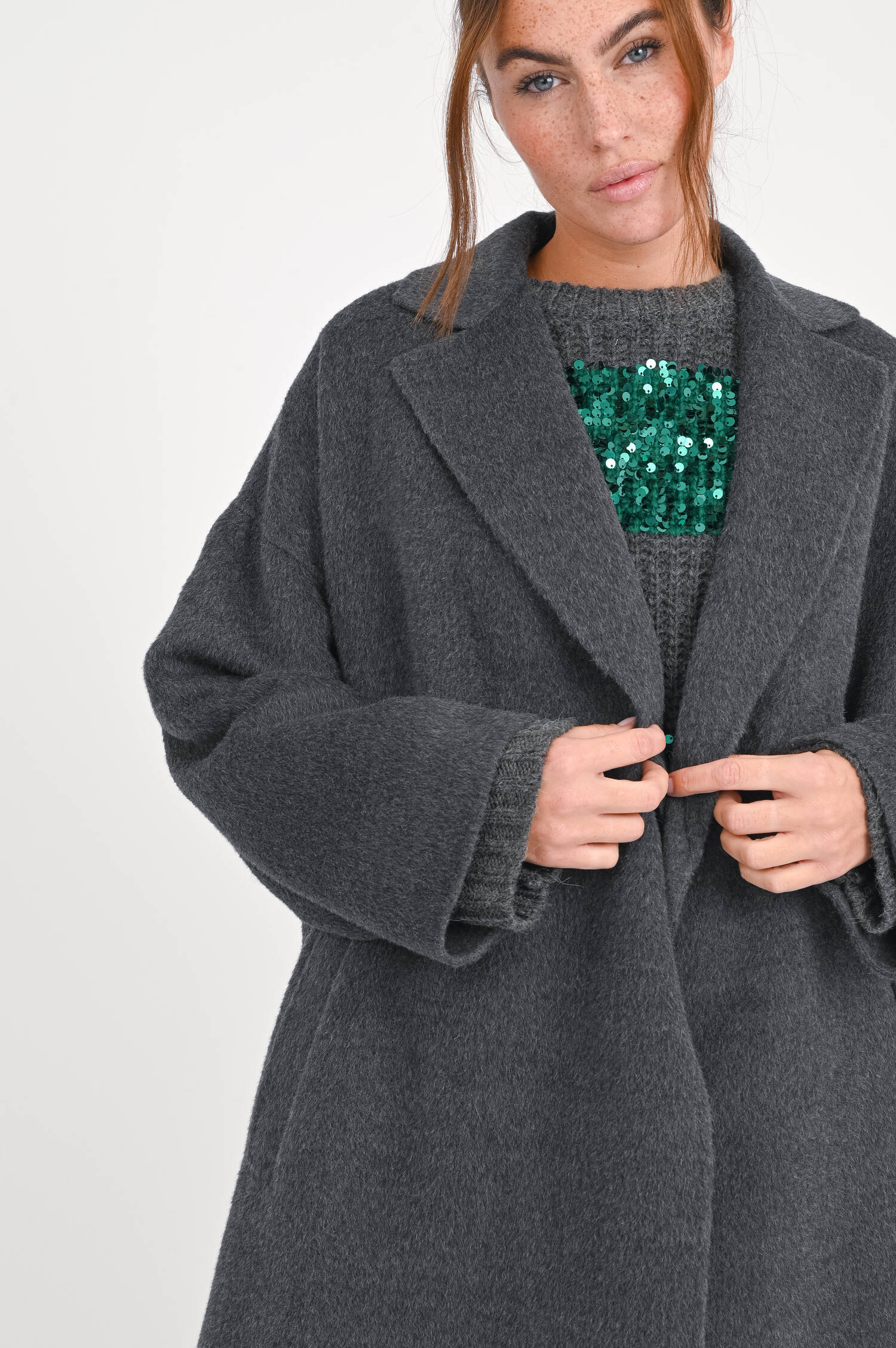 Mantel NELLA aus Wolle in Dunkelgrau