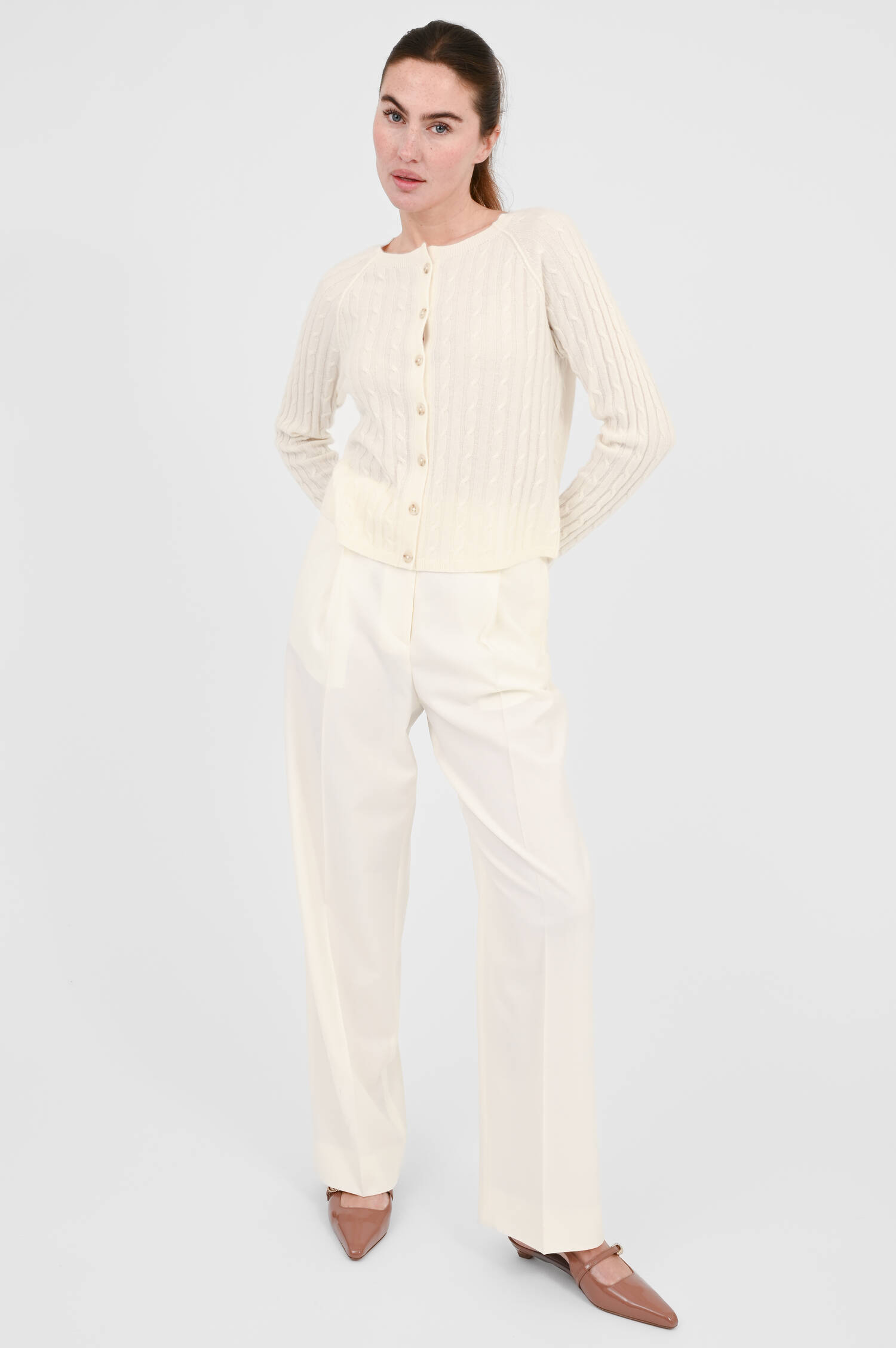 Zopfstrick-Cardigan aus Cashmere in Creme