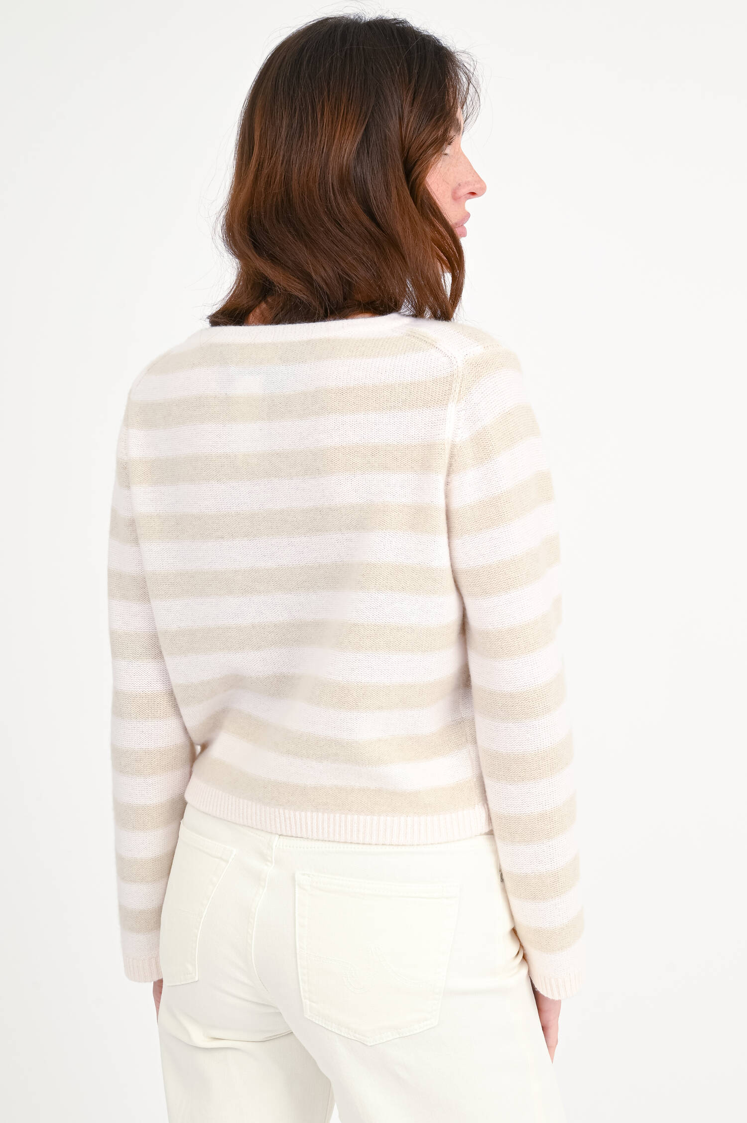 Cashmere-Strickweste in Beige/Natur gestreift