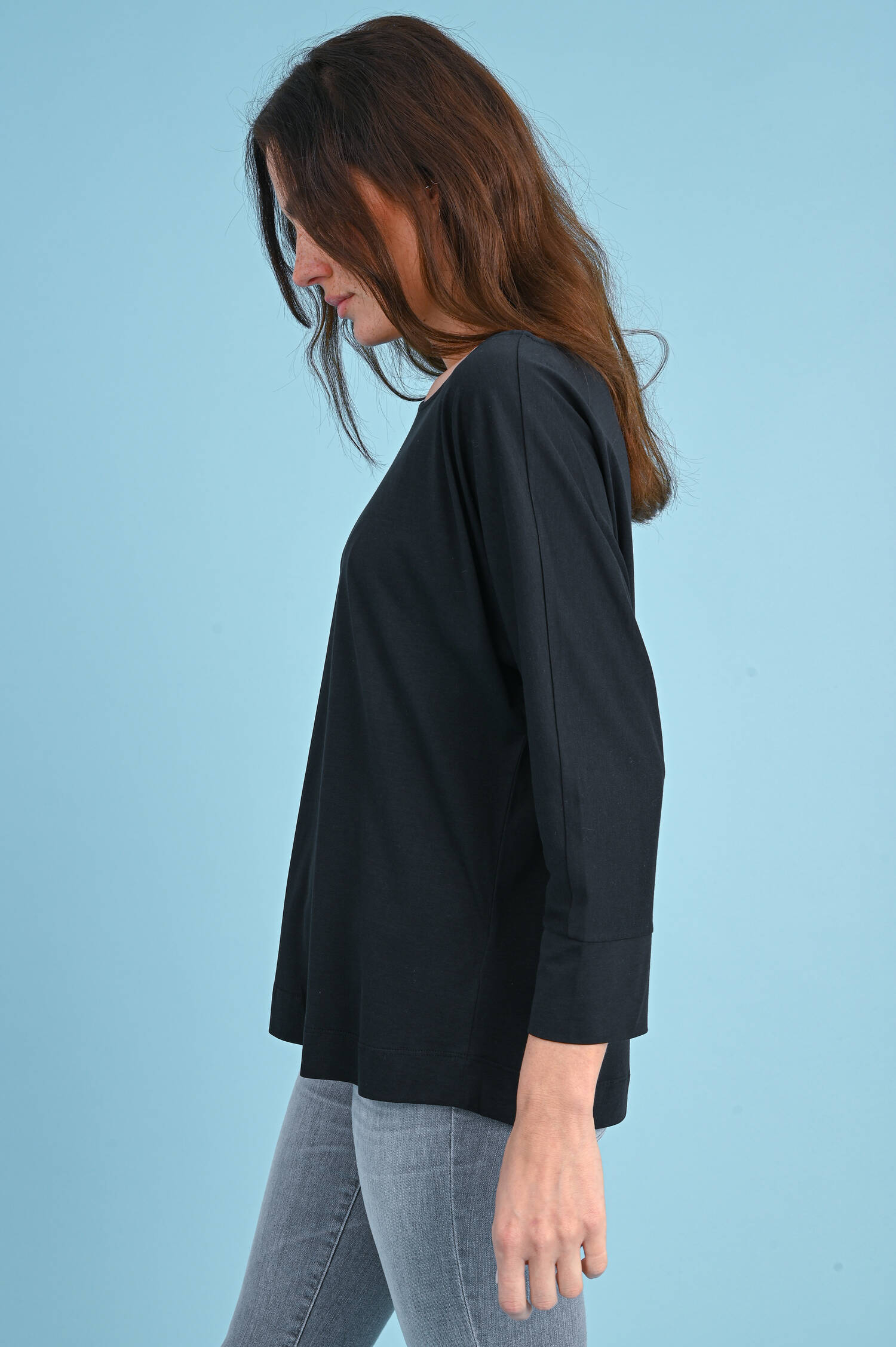 Shirt mit 3/4-Arm in Schwarz